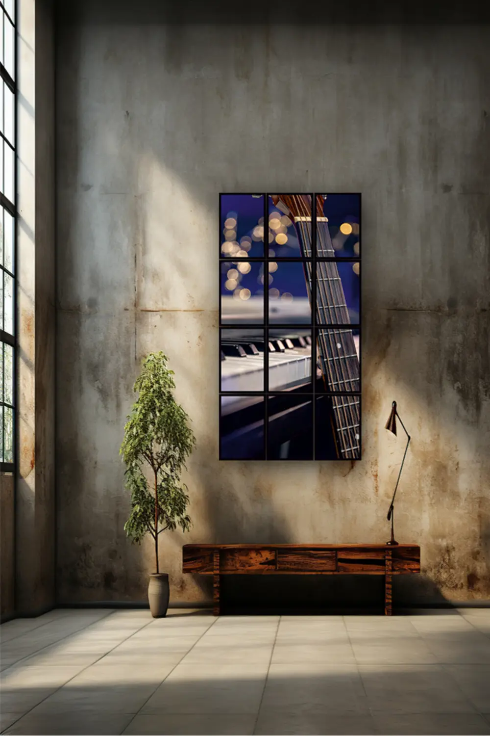 12 parça Gitar Piano Çerçeve Görünümlü Mdf tablo Duvar Süsü Hediy