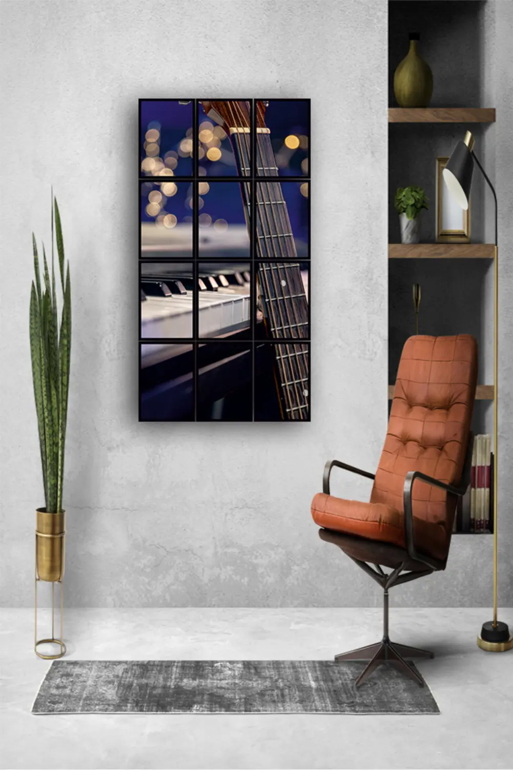 12 parça Gitar Piano Çerçeve Görünümlü Mdf tablo Duvar Süsü Hediy