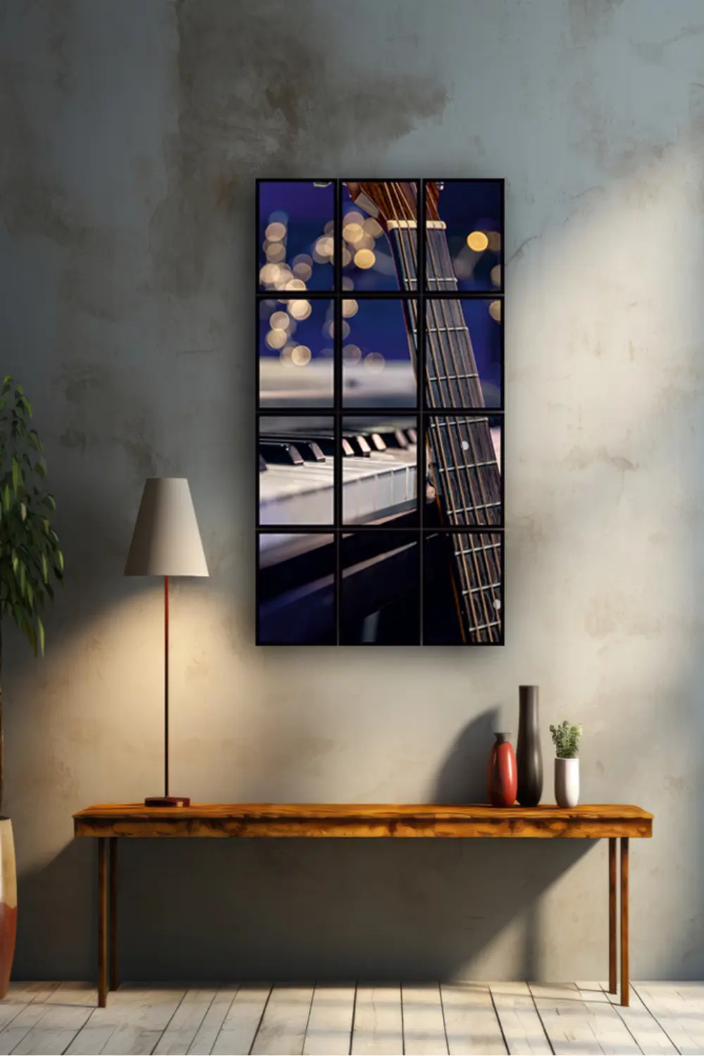 12 parça Gitar Piano Çerçeve Görünümlü Mdf tablo Duvar Süsü Hediy