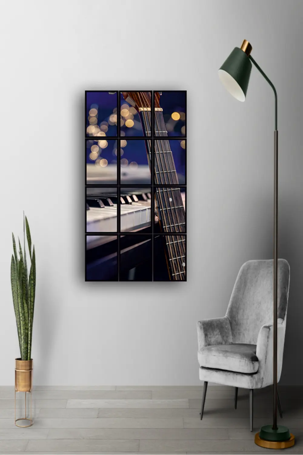 12 parça Gitar Piano Çerçeve Görünümlü Mdf tablo Duvar Süsü Hediy