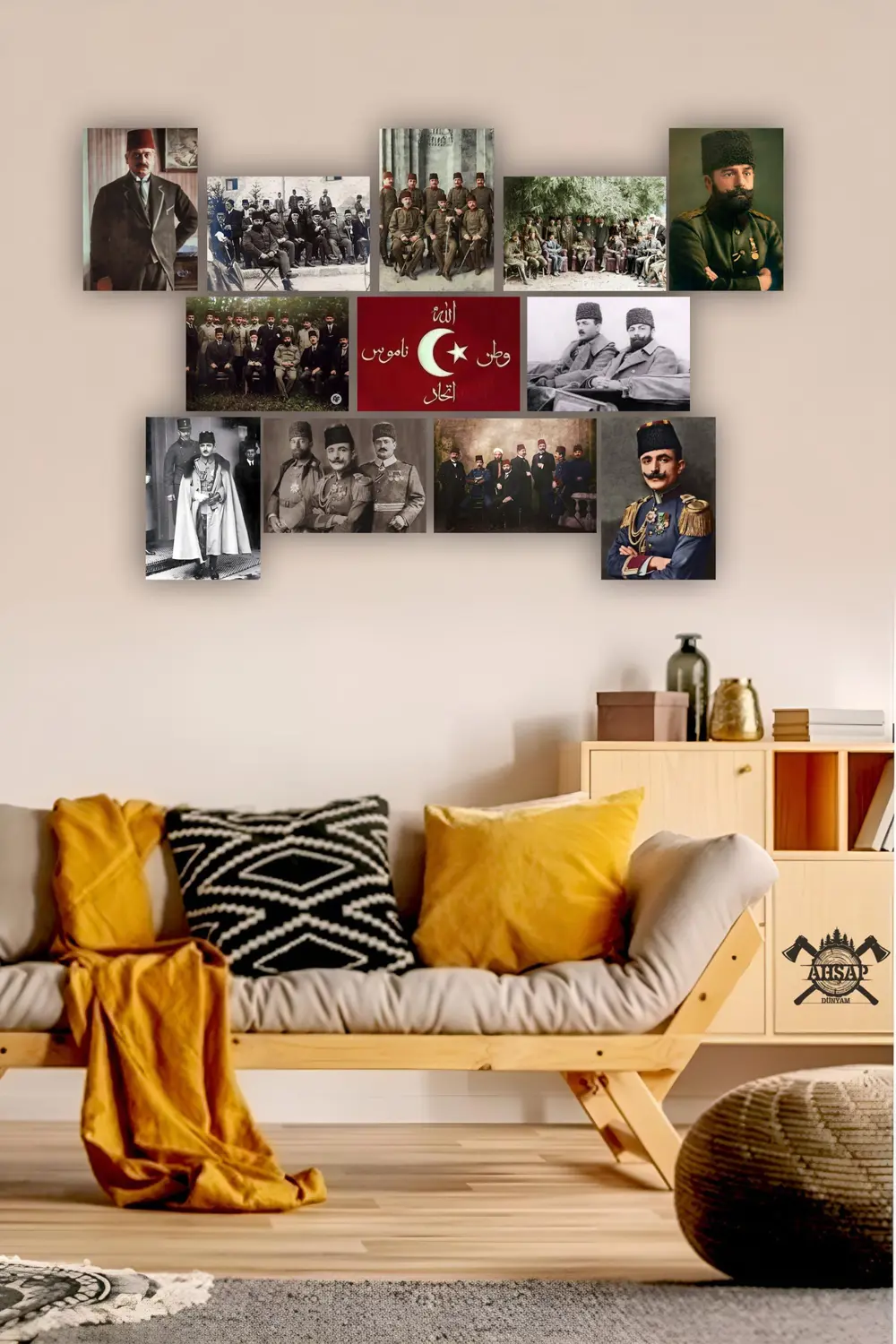 12 parça İttihat ve Terakki Resimleri Çerçeve Görünümlü Mdf tablo