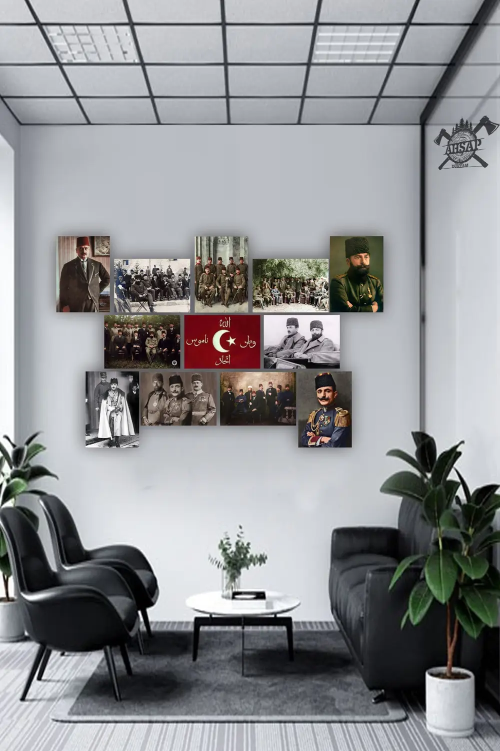 12 parça İttihat ve Terakki Resimleri Çerçeve Görünümlü Mdf tablo