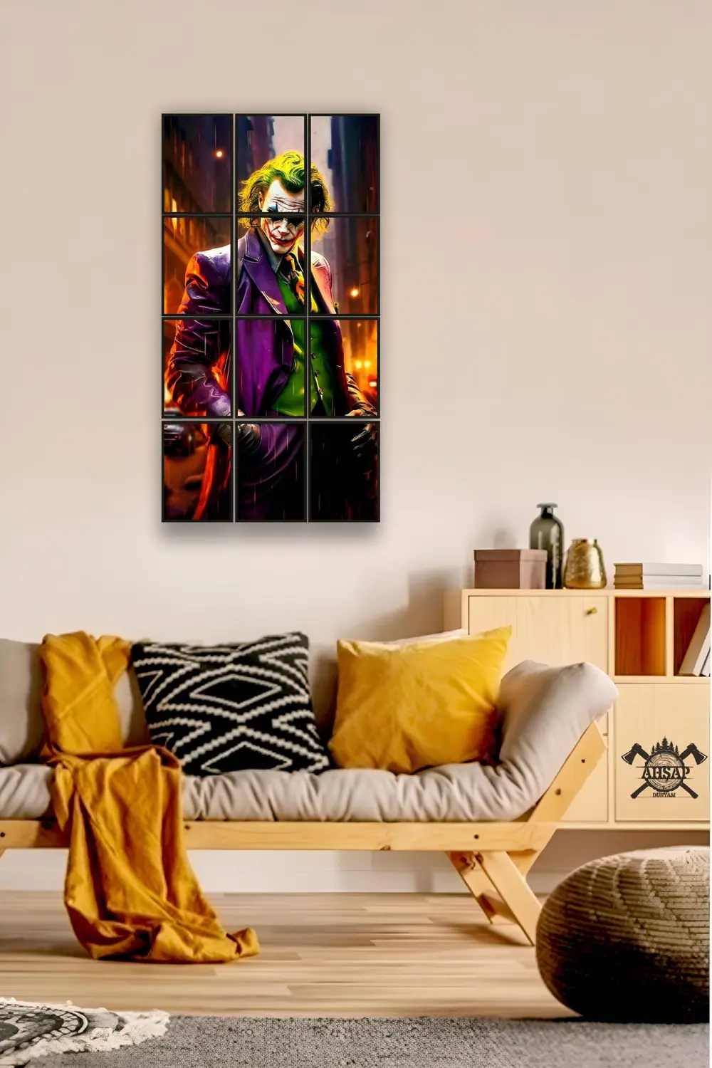 12 parça Joker Bakışı Çerçeve Görünümlü Mdf tablo Duvar Süsü Hedi