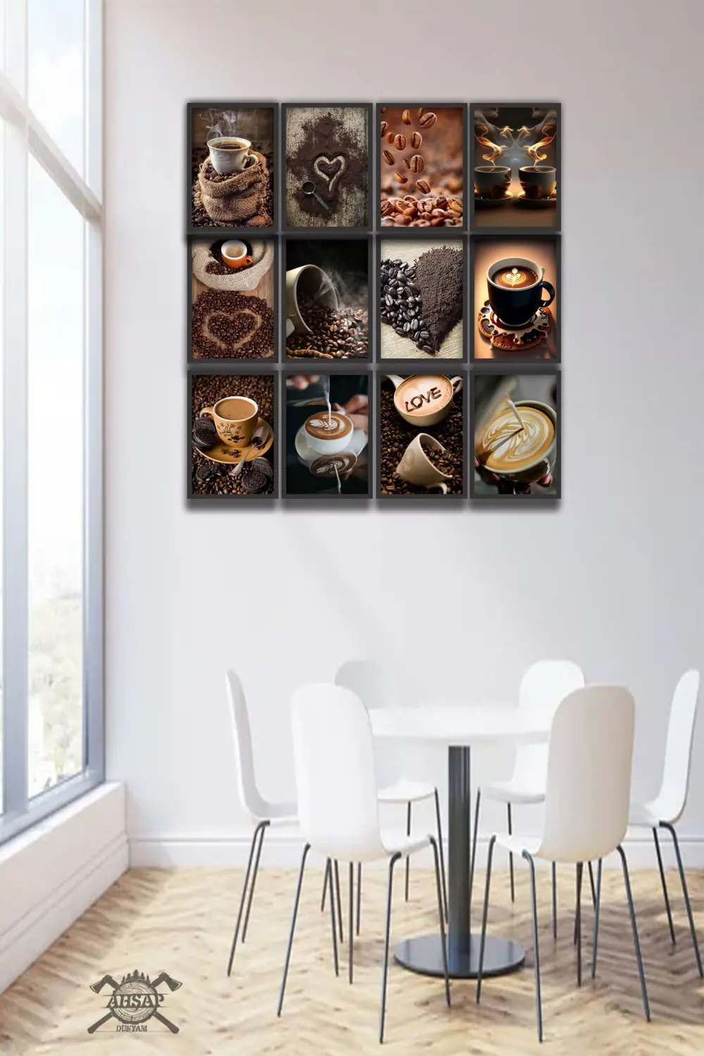 12 parça kahve Köşesi Çerçeve Görünümlü Mdf tablo Duvar Süsü Hedi