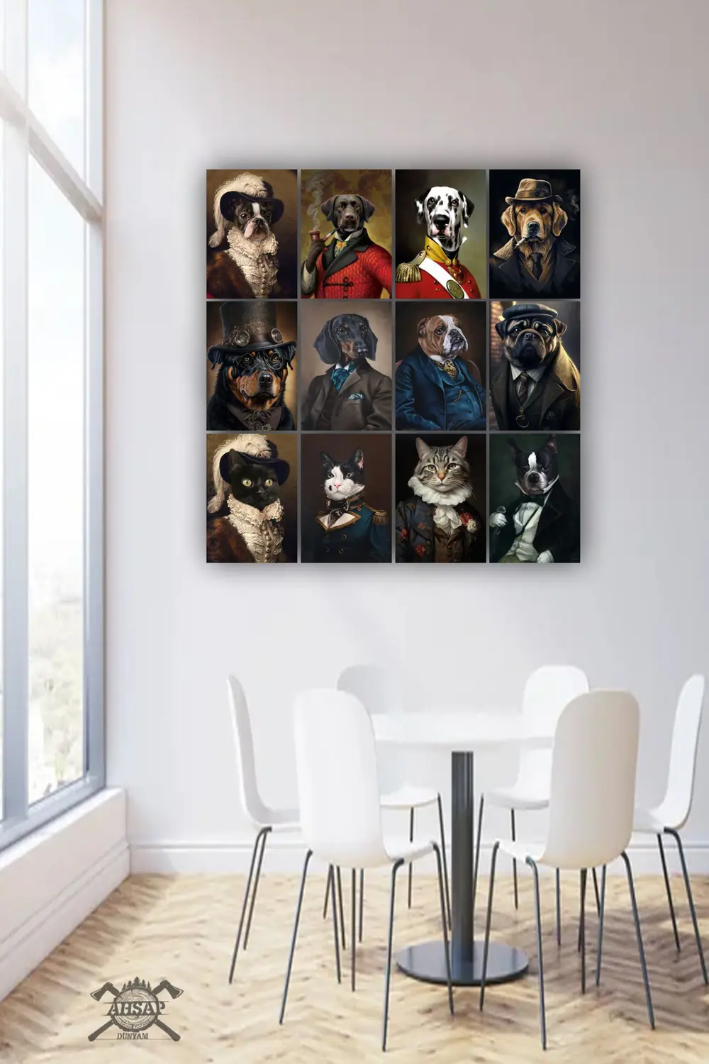 12 parça Kedi ve Köpek Resimleri Çerçeve Görünümlü Mdf tablo Duva