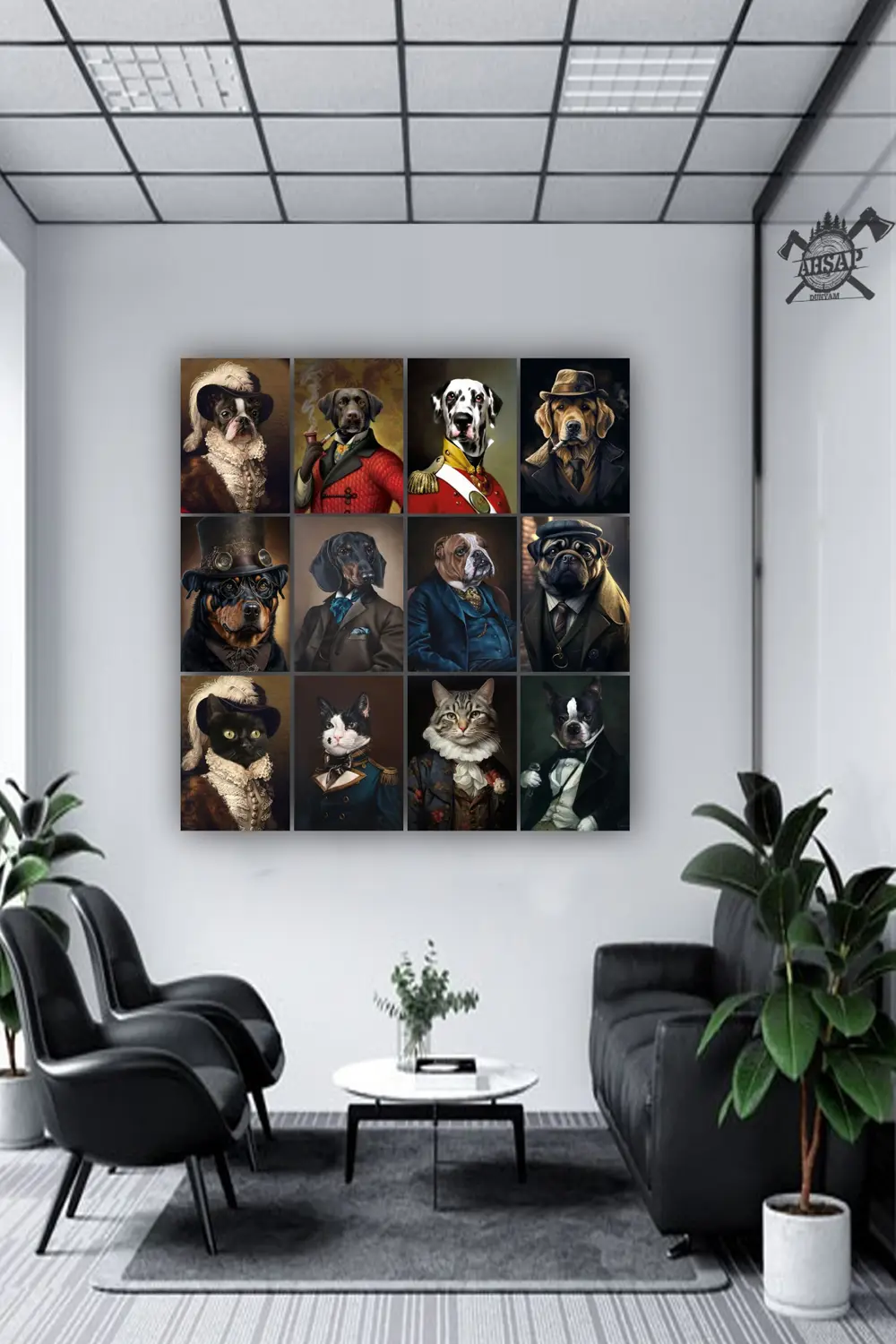 12 parça Kedi ve Köpek Resimleri Çerçeve Görünümlü Mdf tablo Duva