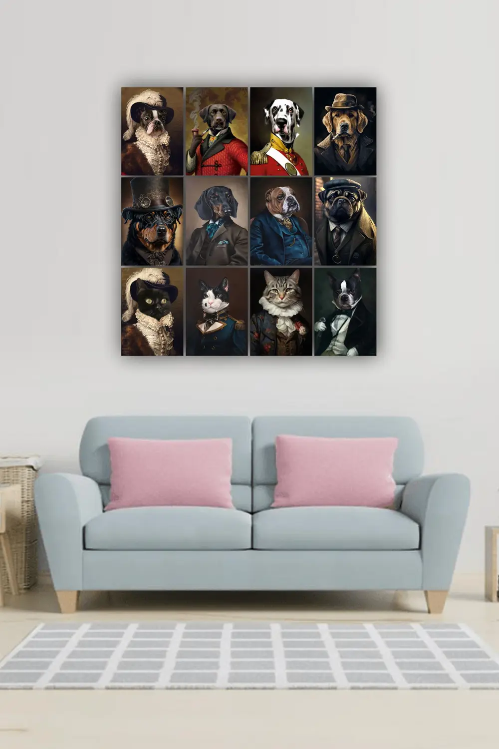 12 parça Kedi ve Köpek Resimleri Çerçeve Görünümlü Mdf tablo Duva
