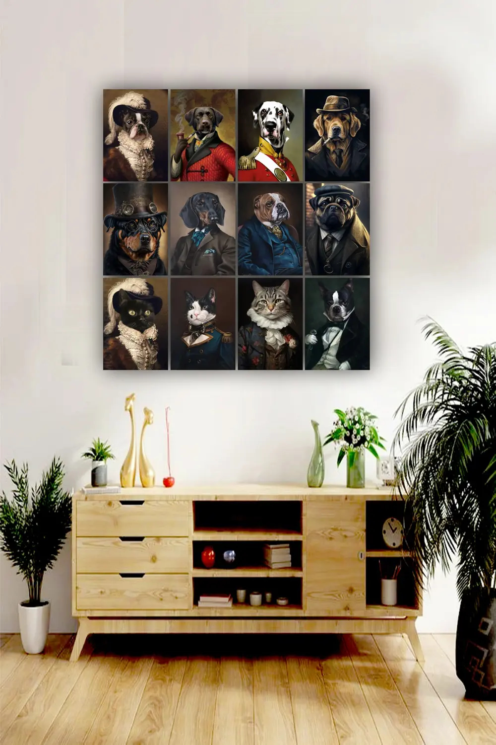 12 parça Kedi ve Köpek Resimleri Çerçeve Görünümlü Mdf tablo Duva