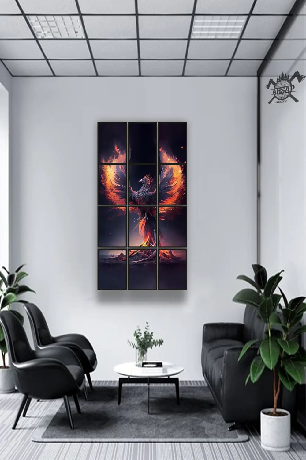 12 parça Kırmızı Anka Kuşu Çerçeve Görünümlü Mdf tablo Duvar Süsü