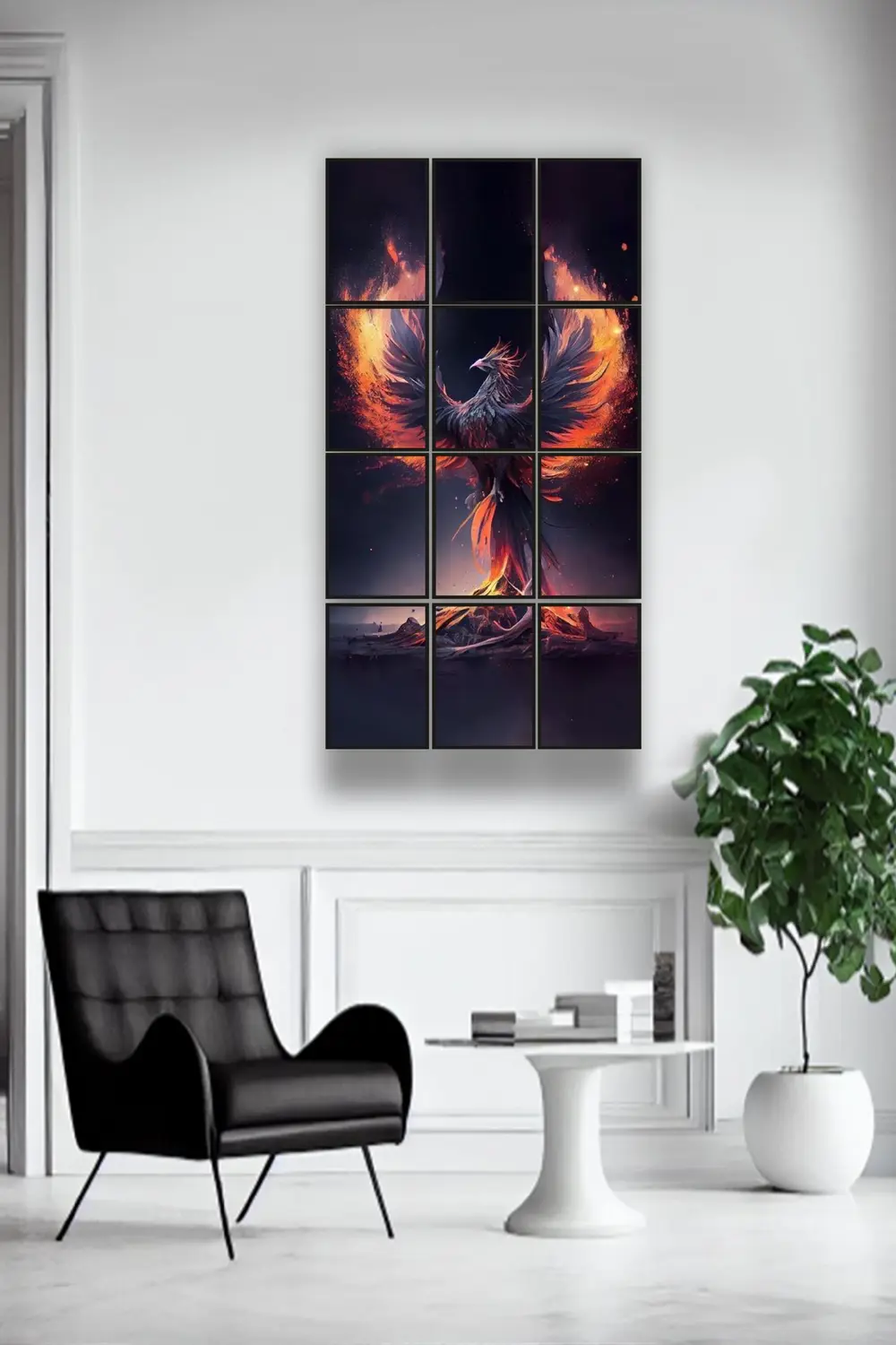 12 parça Kırmızı Anka Kuşu Çerçeve Görünümlü Mdf tablo Duvar Süsü