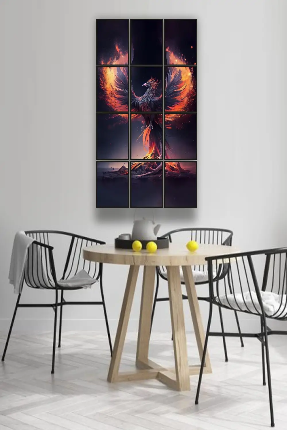 12 parça Kırmızı Anka Kuşu Çerçeve Görünümlü Mdf tablo Duvar Süsü