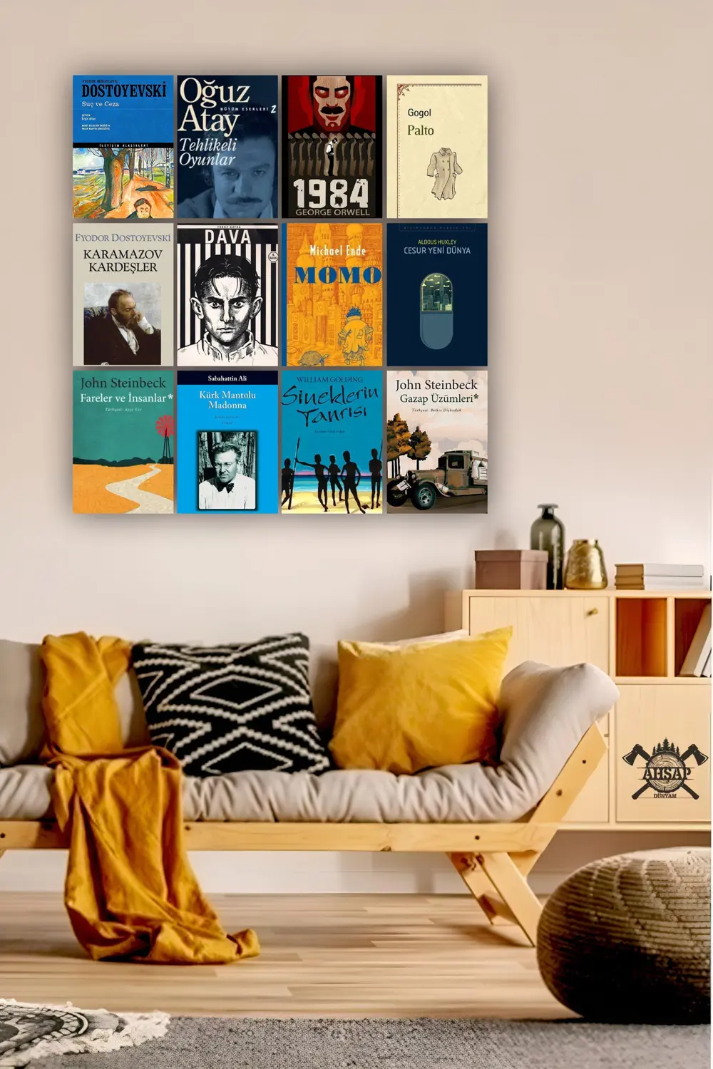 12 parça Kitap Kapakları Resimleri Çerçeve Görünümlü Mdf tablo Du