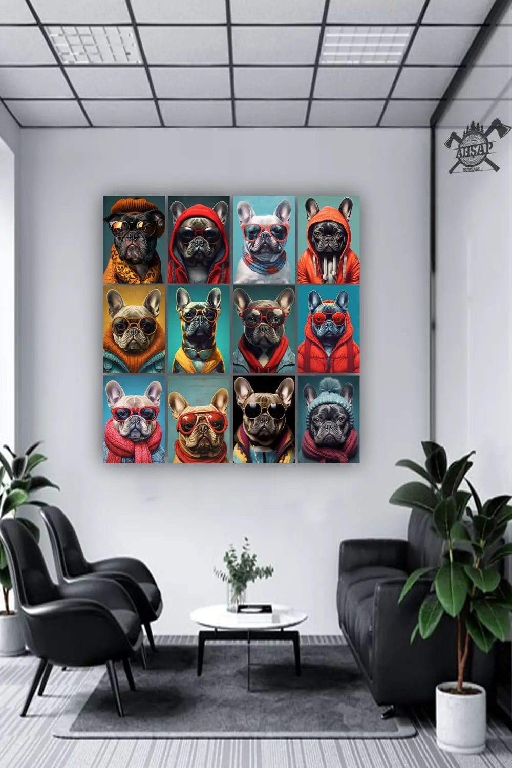 12 parça Köpek Resimleri Çerçeve Görünümlü Mdf tablo Duvar Süsü H