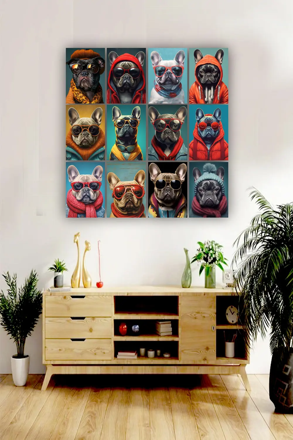 12 parça Köpek Resimleri Çerçeve Görünümlü Mdf tablo Duvar Süsü H