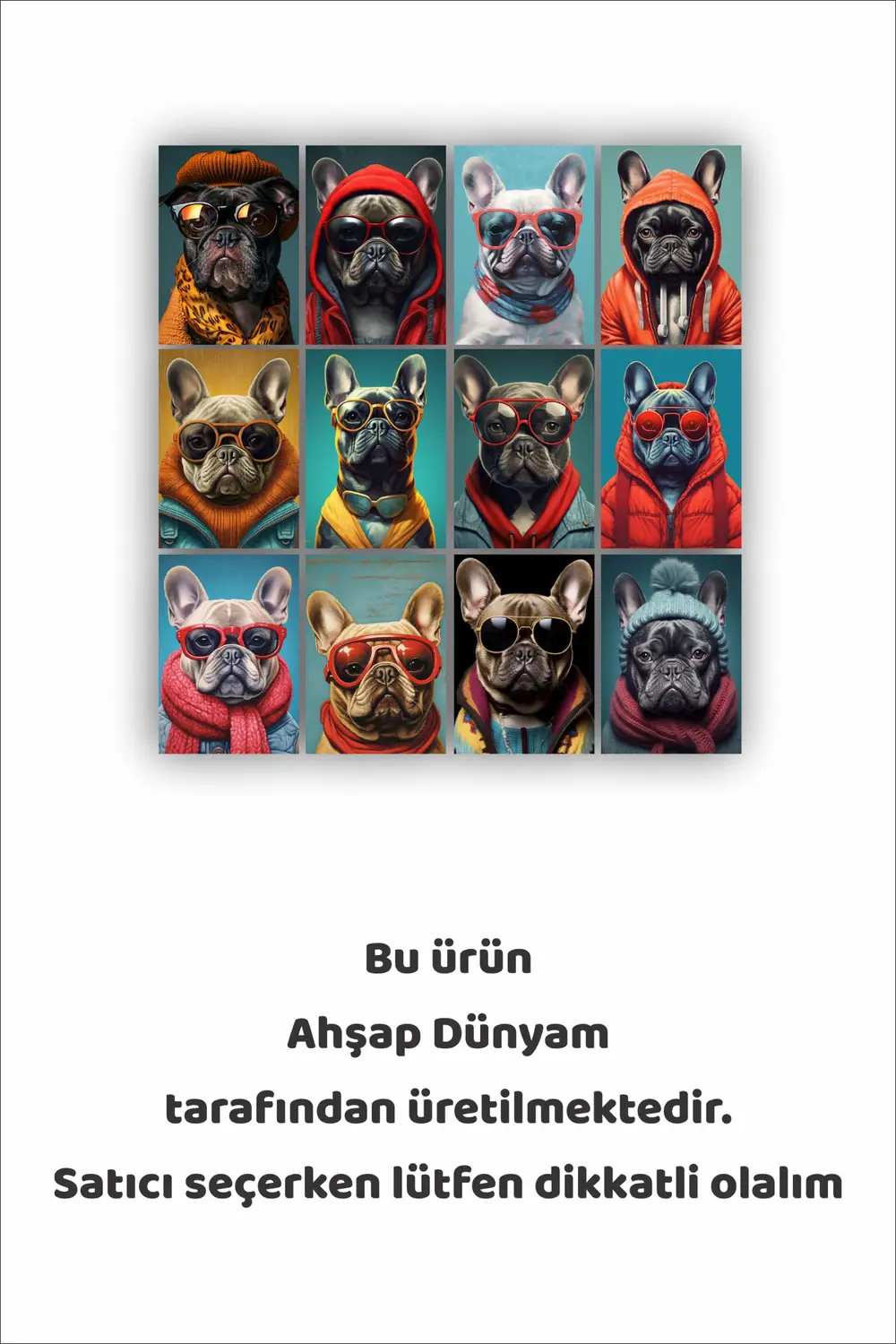 12 parça Köpek Resimleri Çerçeve Görünümlü Mdf tablo Duvar Süsü H