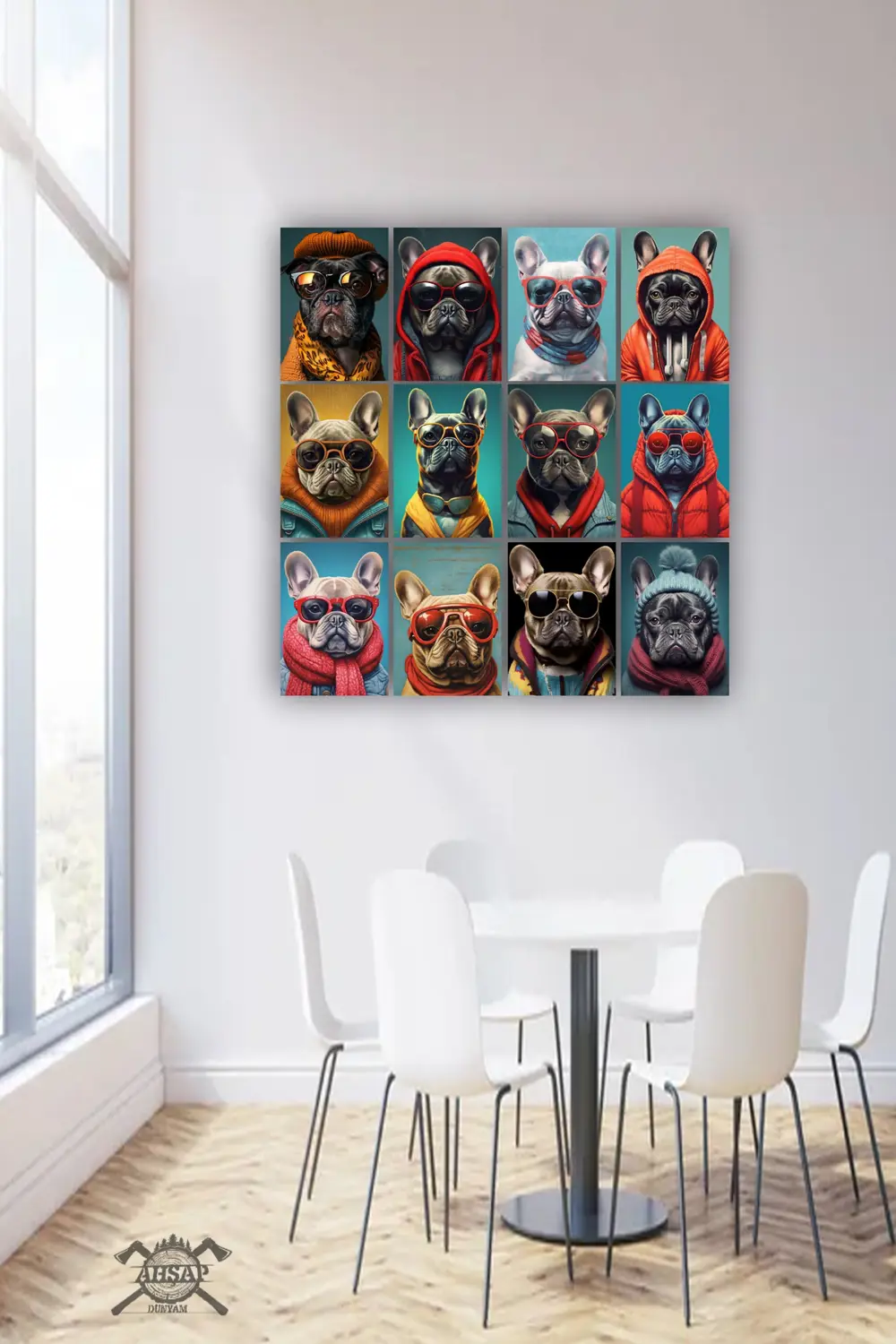 12 parça Köpek Resimleri Çerçeve Görünümlü Mdf tablo Duvar Süsü H
