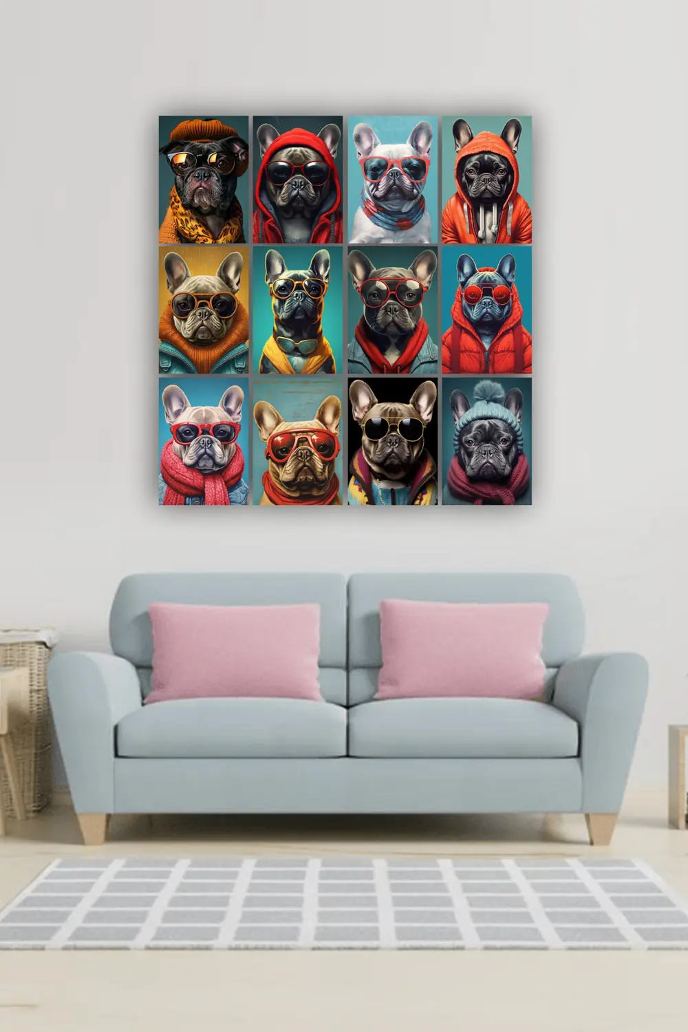 12 parça Köpek Resimleri Çerçeve Görünümlü Mdf tablo Duvar Süsü H