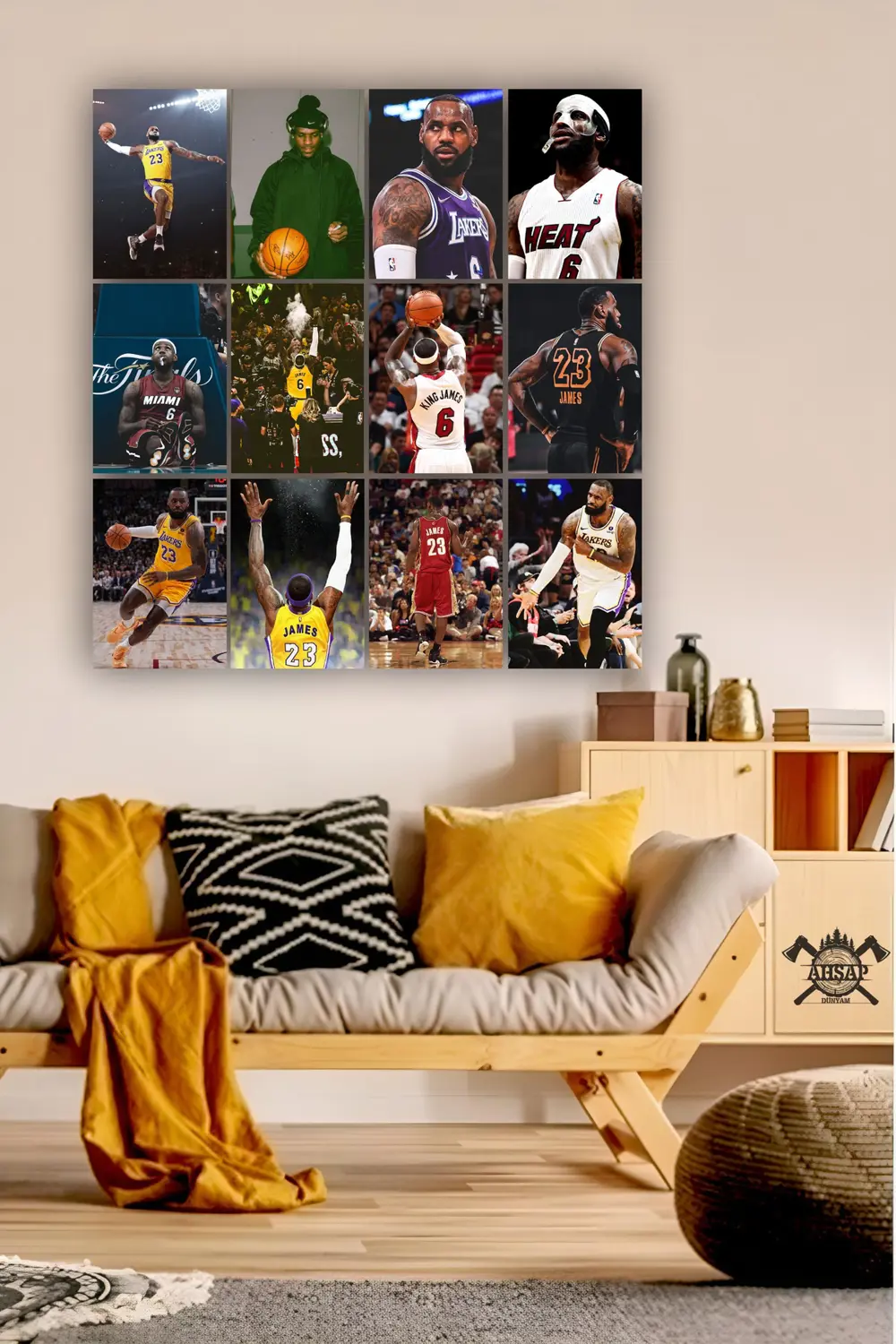 12 parça Lebron James Resimleri Çerçeve Görünümlü Mdf tablo Duvar
