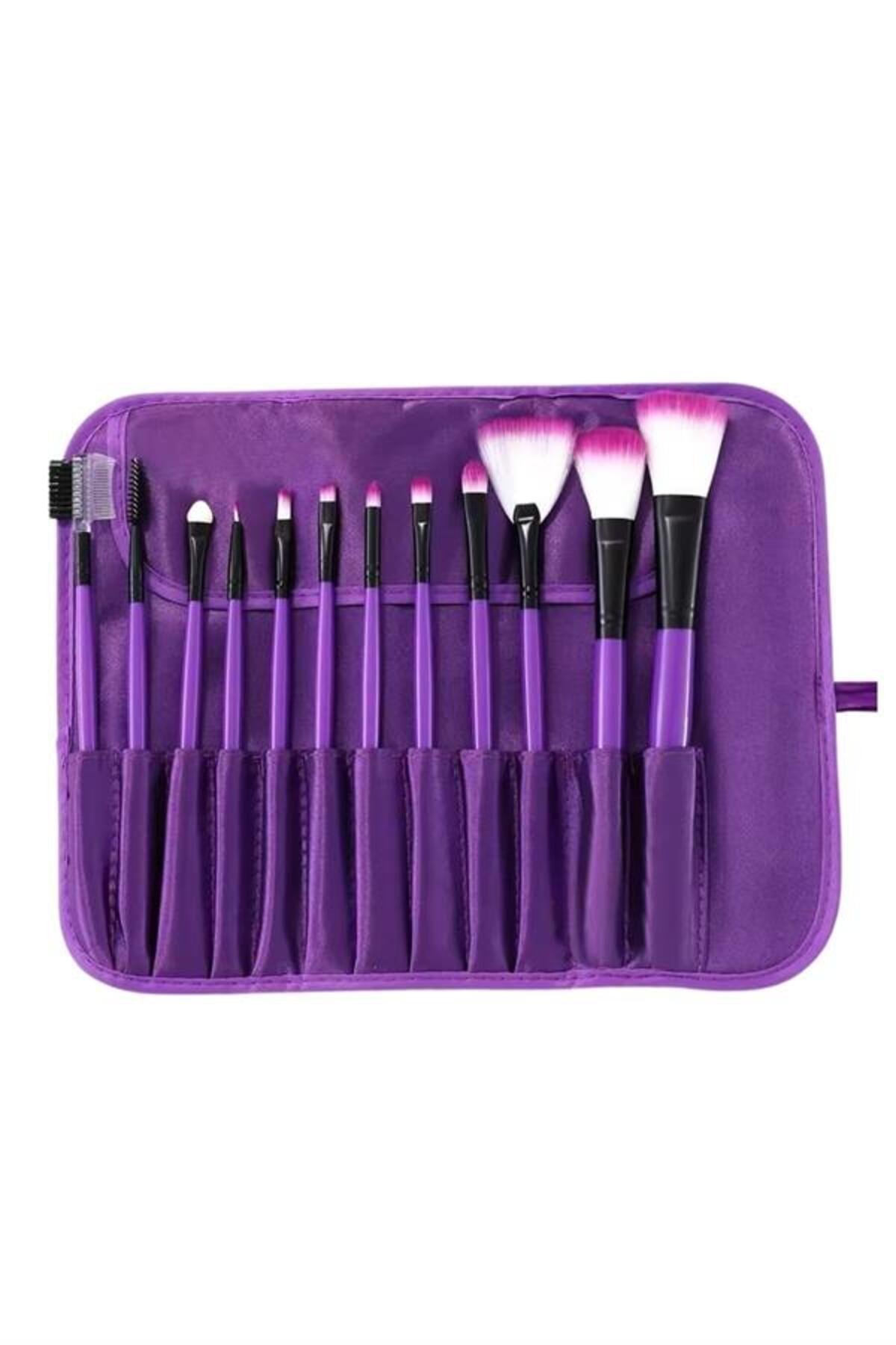 12 Parça Makyaj Fırça Seti Profesyonel Fondöten Allık Far Kontür 