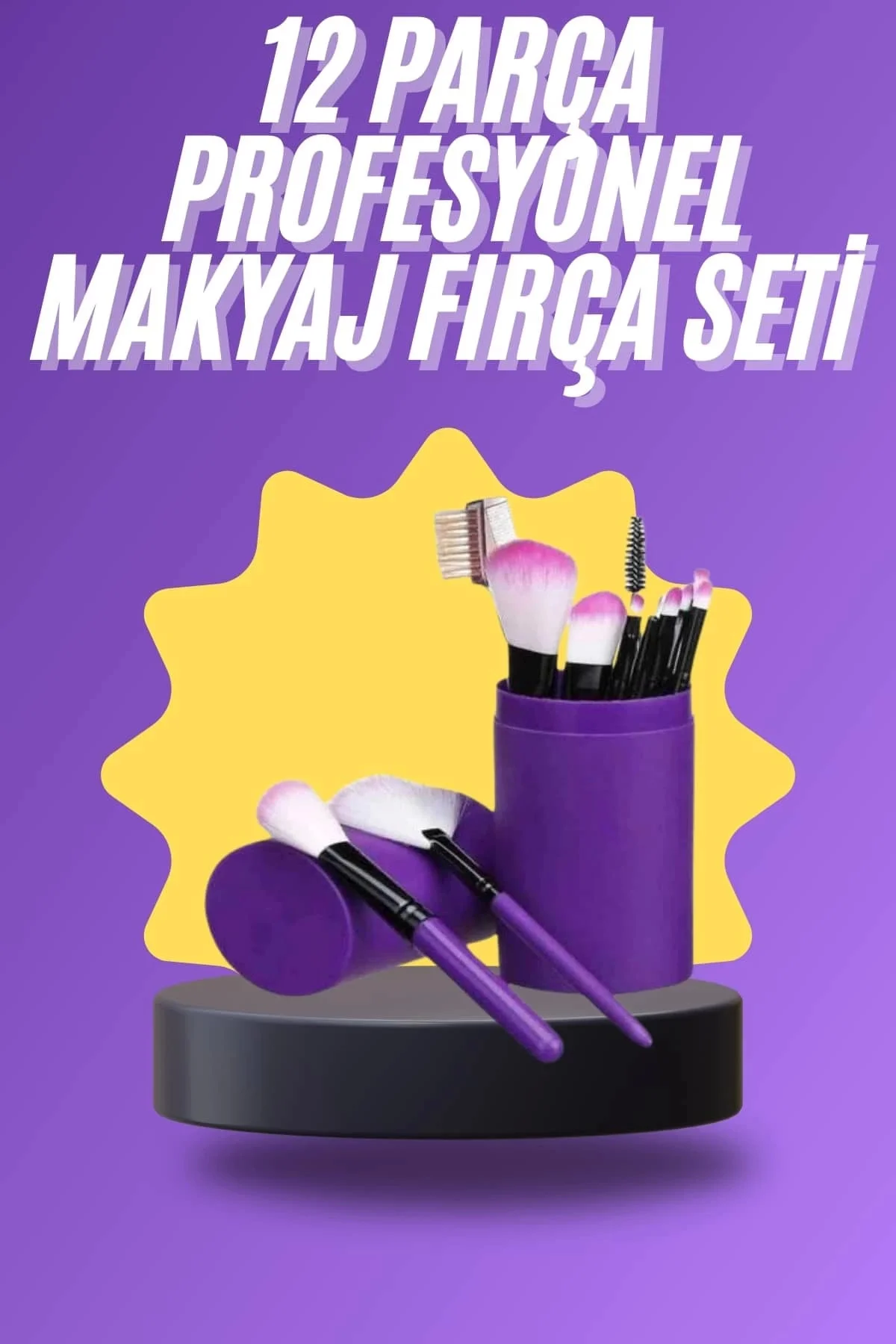 12 Parça Makyaj Fırça Seti Profesyonel Fondöten Allık Far Kontür 