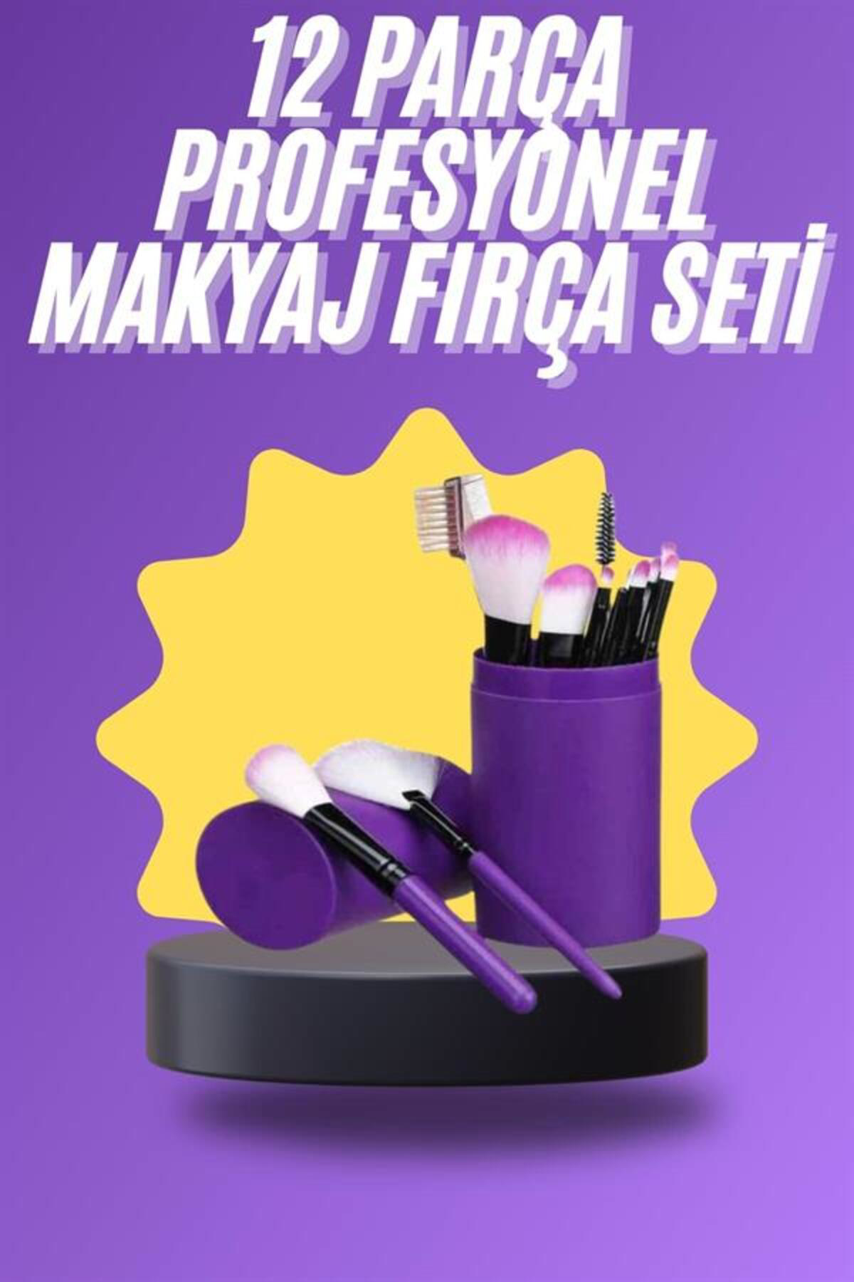 12 Parça Makyaj Fırça Seti Profesyonel Fondöten Allık Far Kontür 