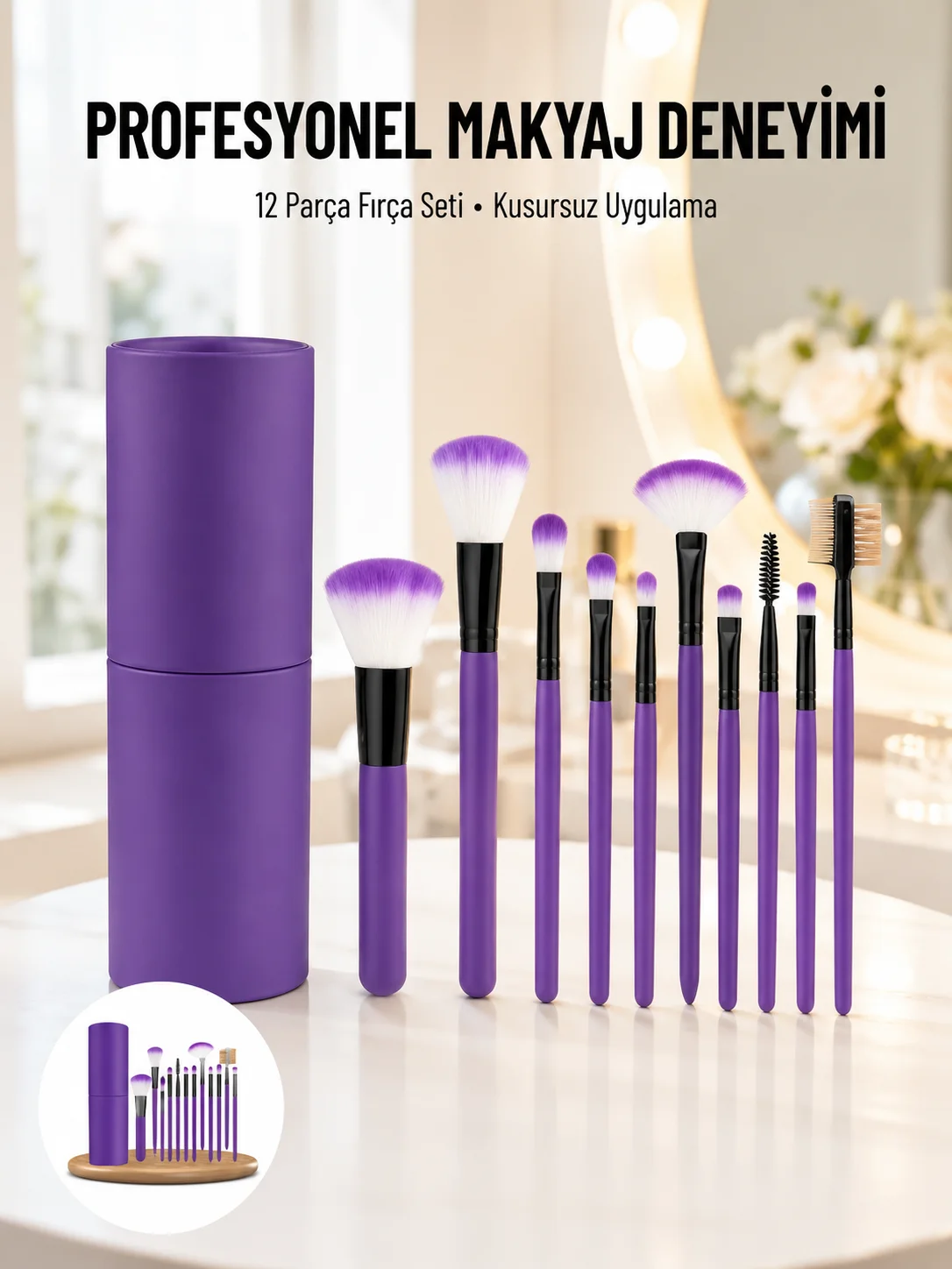12 Parça Makyaj Fırçası Yumuşak Kıllı Profesyonel Fırça Seti Yüksek Kaliteli Pürüzsüz