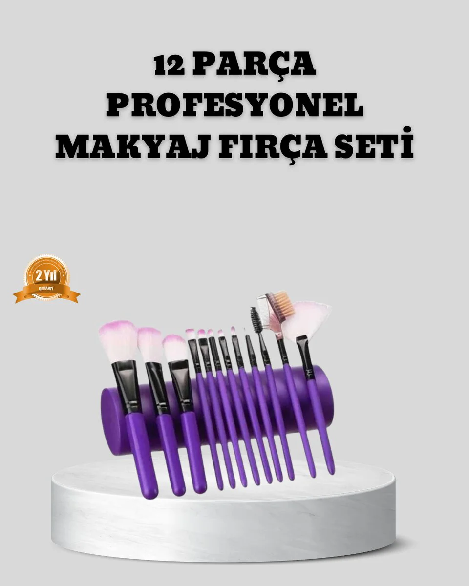 12 Parça Makyaj Fırça Seti - Profesyonel ve Günlük Kullanıma Uygun