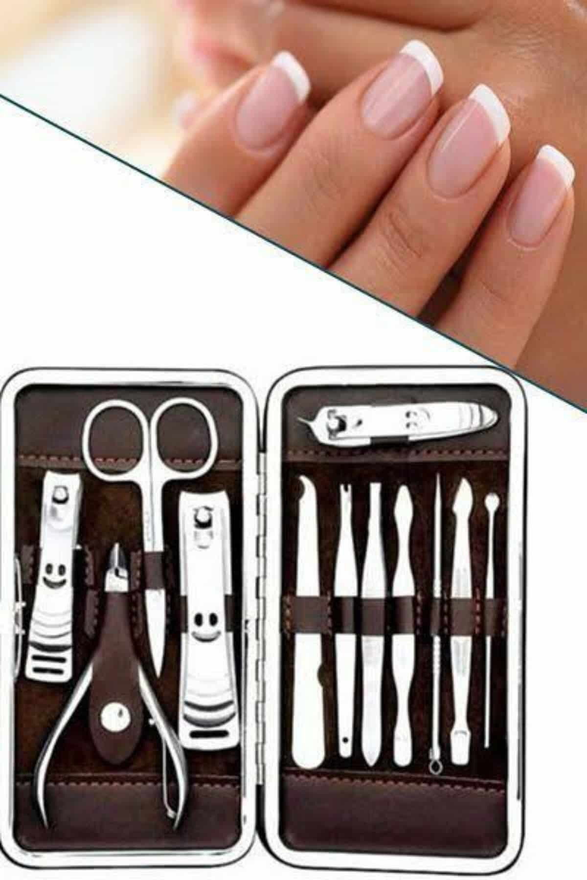 12 Parça Manikür Pedikür Seti Özel Deri Çanta El Ayak Bakımı Akne