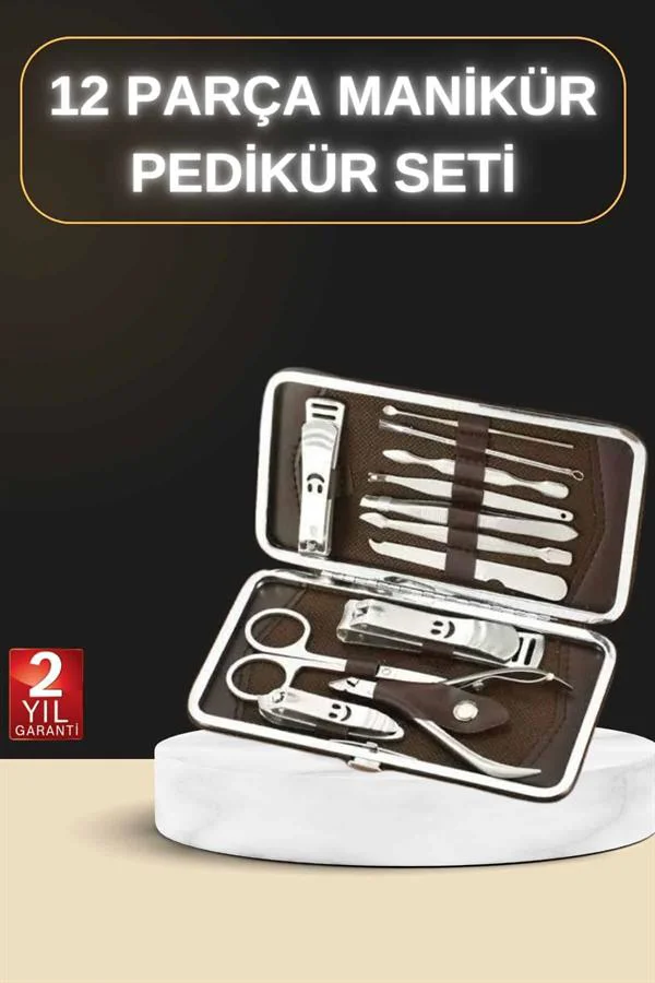 12 Parça Manikür Pedikür Seti Özel Deri Çanta El Ayak Bakımı Akne ve Sivilce Temizleme