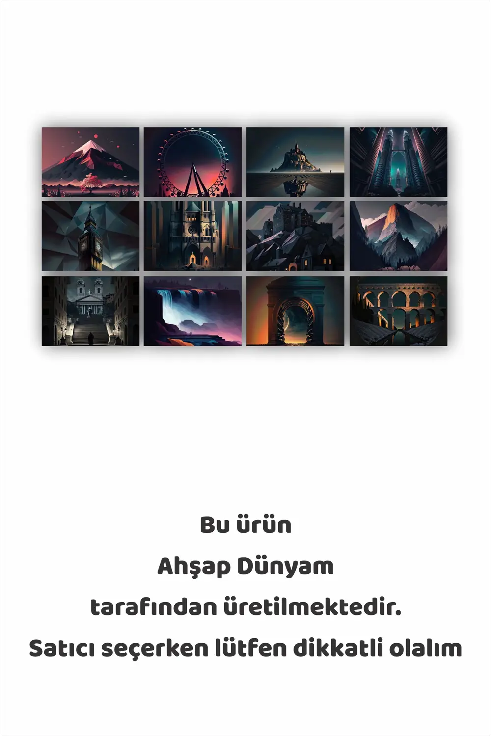 12 parça Manzara Resimleri Çerçeve Görünümlü Mdf tablo Duvar Süsü