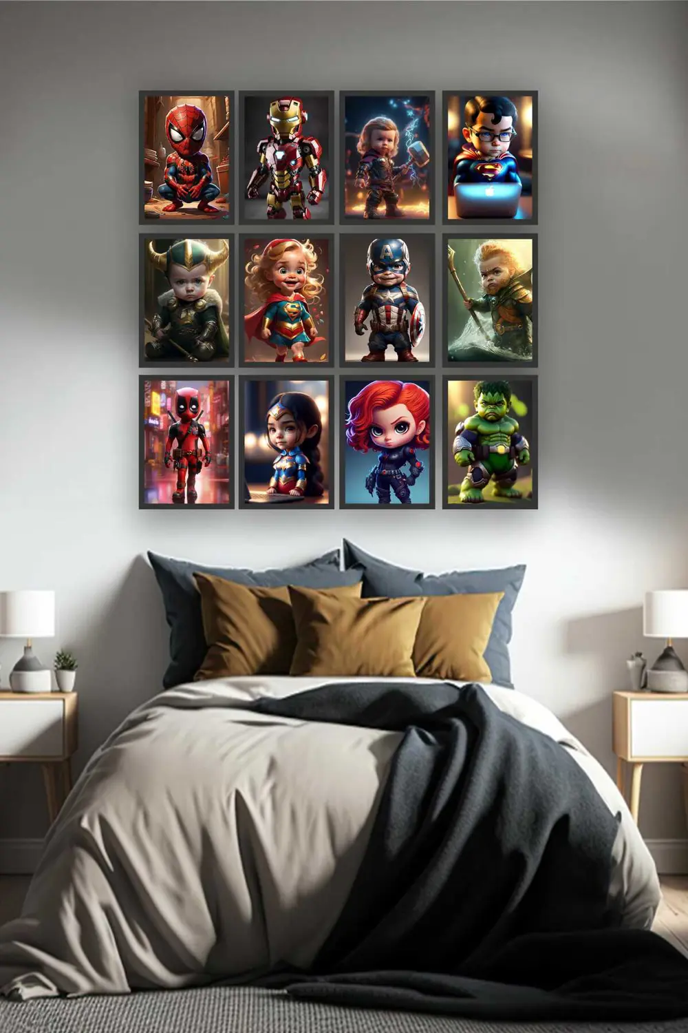 12 parça marvel Çocuk Karakter Çerçeve Görünümlü Mdf tablo Duvar 