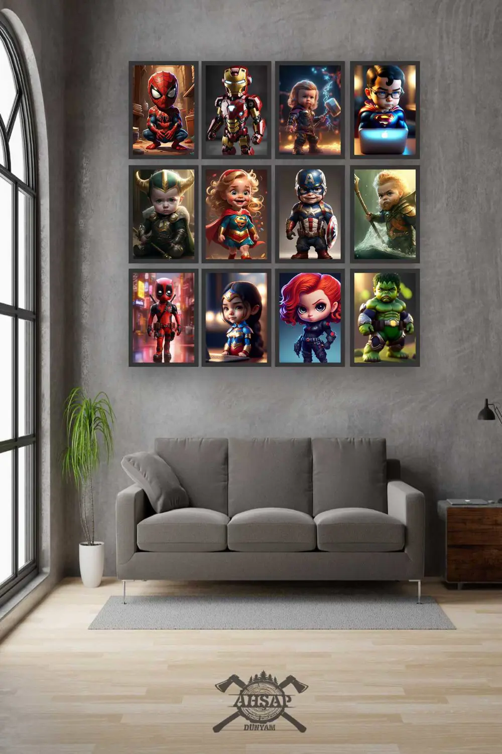 12 parça marvel Çocuk Karakter Çerçeve Görünümlü Mdf tablo Duvar 