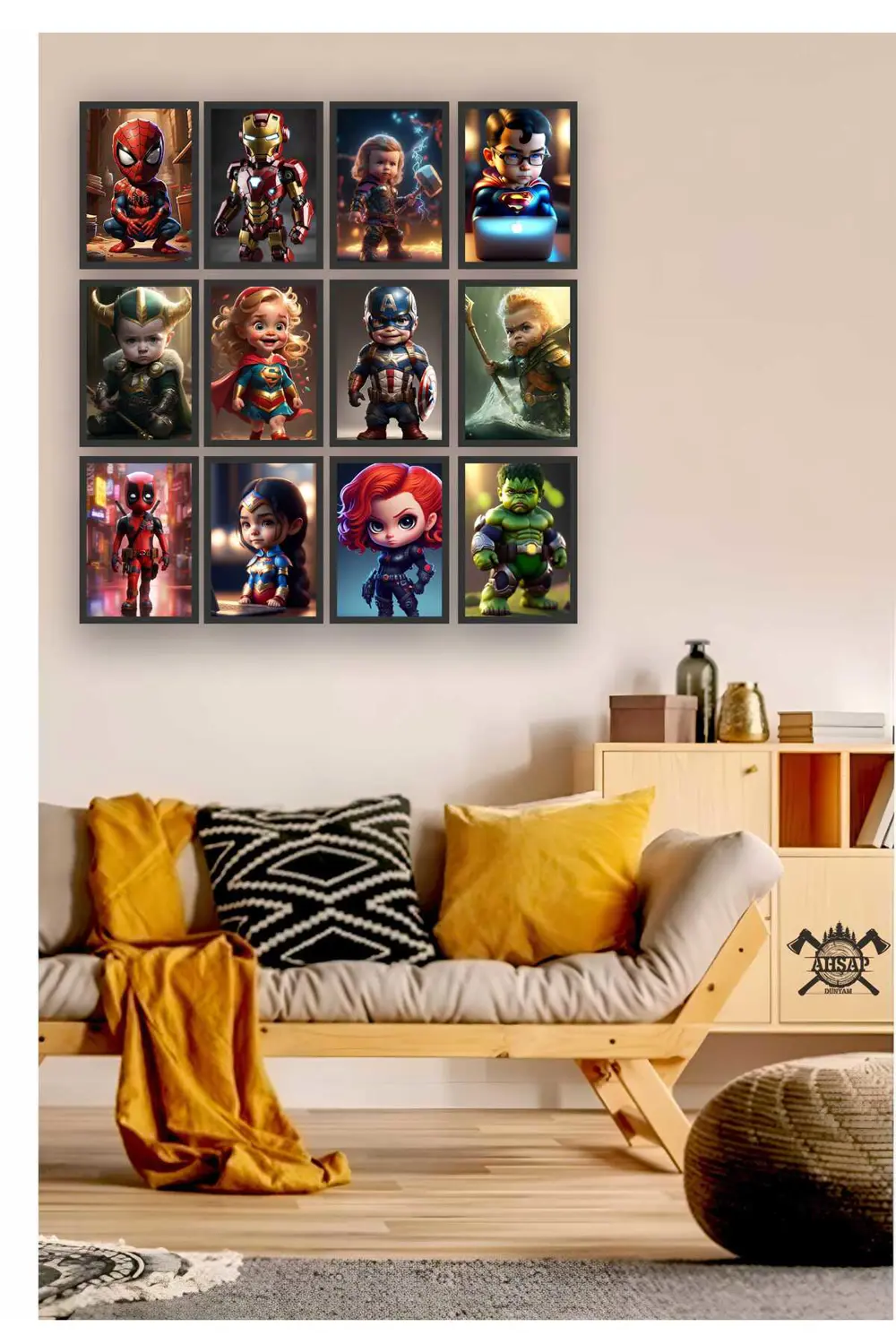 12 parça marvel Çocuk Karakter Çerçeve Görünümlü Mdf tablo Duvar 