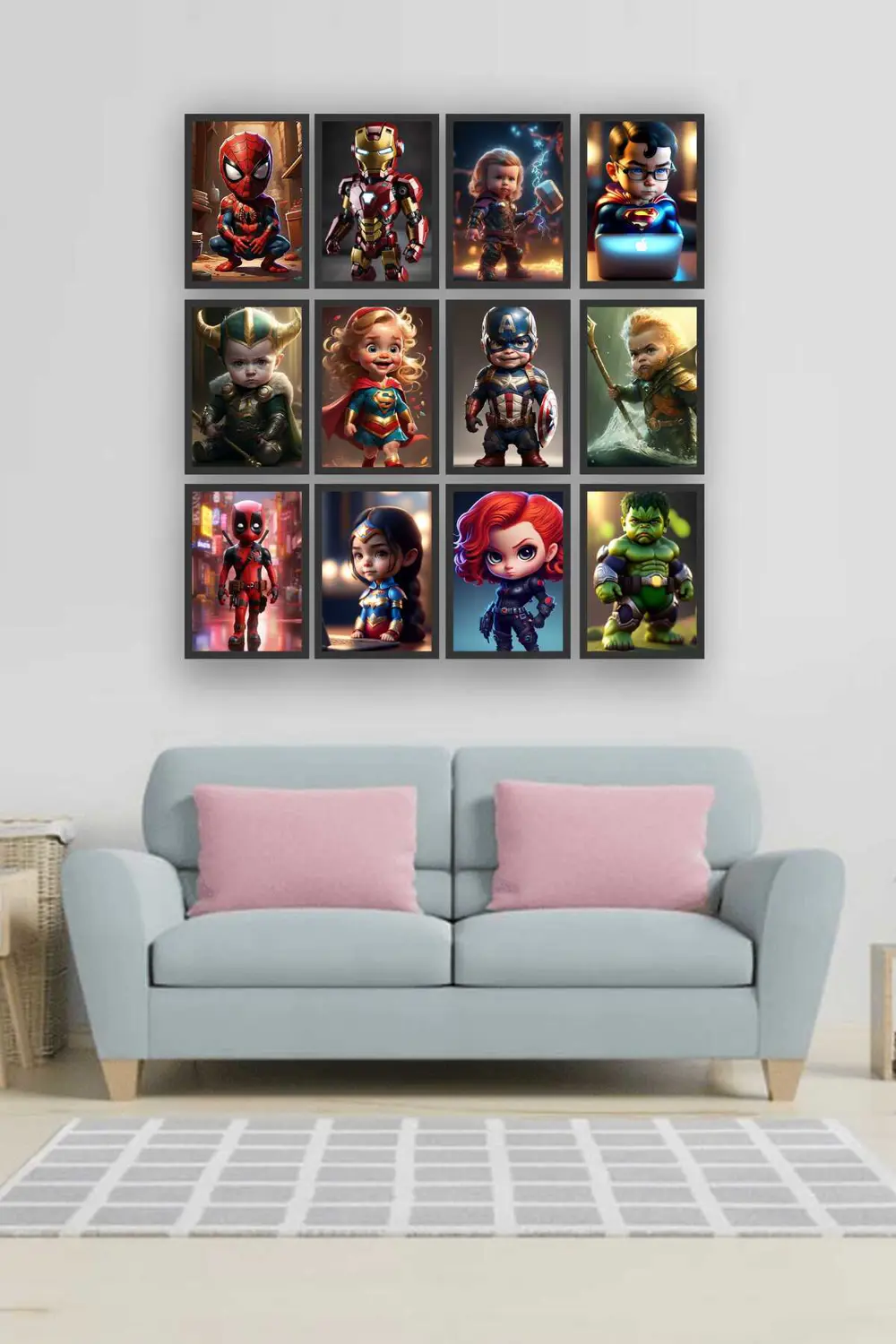12 parça marvel Çocuk Karakter Çerçeve Görünümlü Mdf tablo Duvar 
