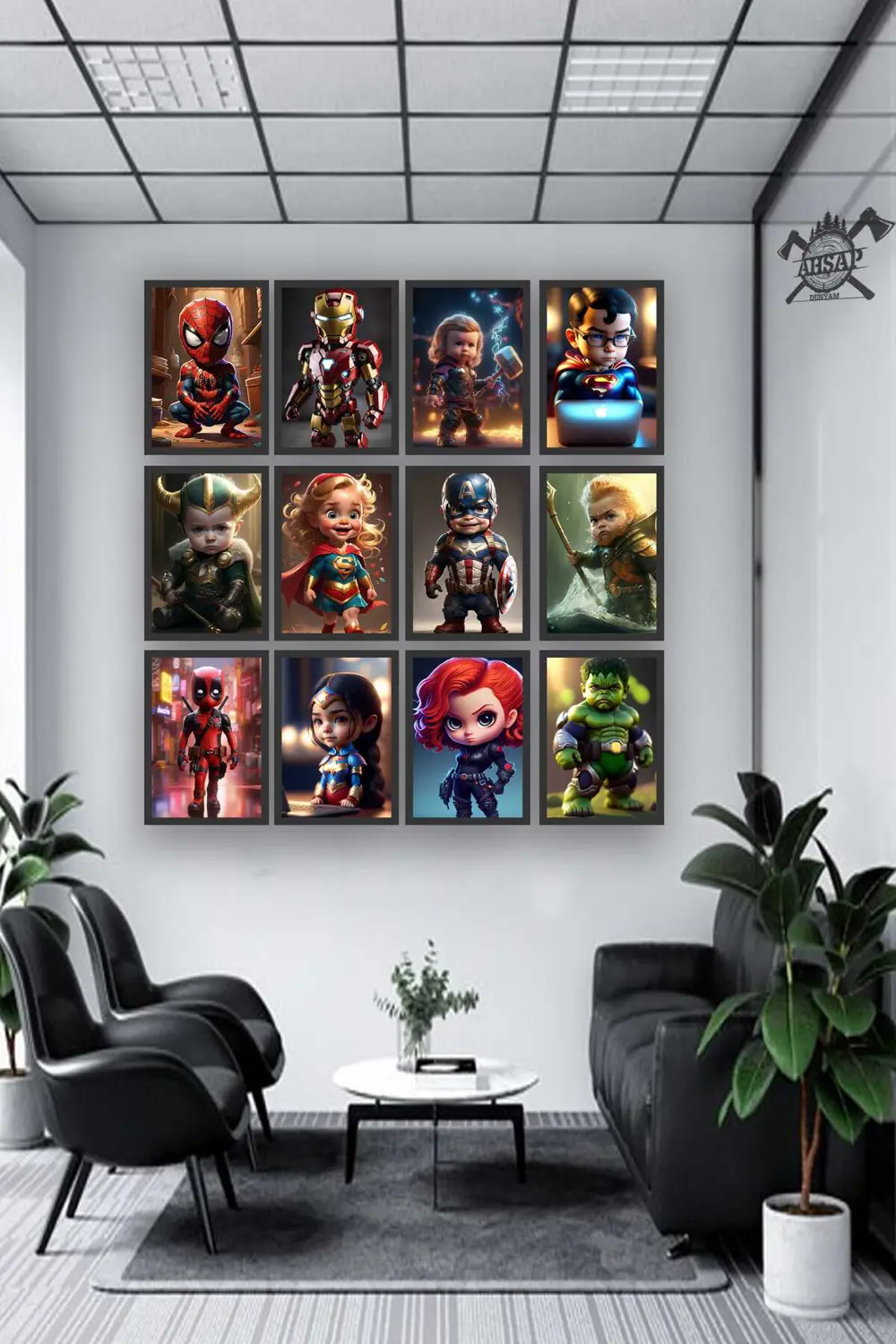 12 parça marvel Çocuk Karakter Çerçeve Görünümlü Mdf tablo Duvar 