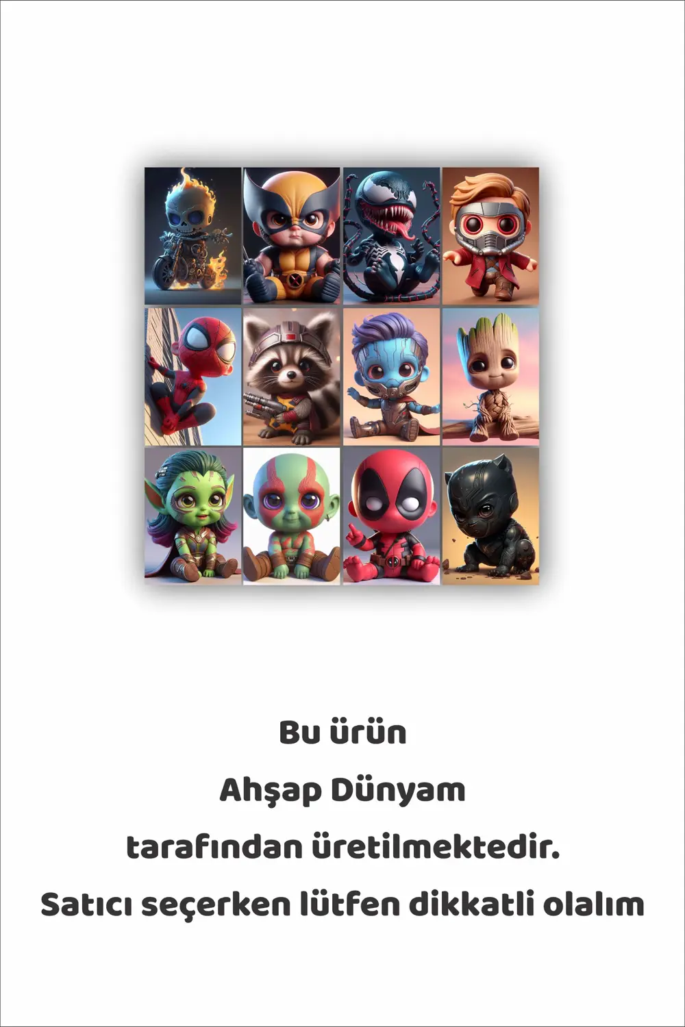 12 parça Marvel Mini Kahraman Resimleri Çerçeve Görünümlü Mdf tab