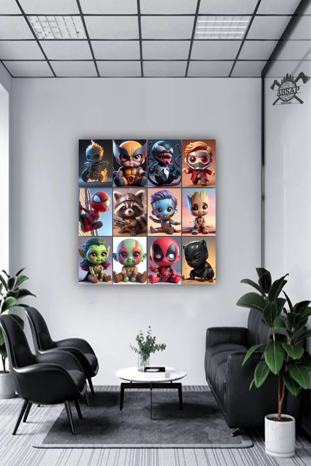 12 parça Marvel Mini Kahraman Resimleri Çerçeve Görünümlü Mdf tab