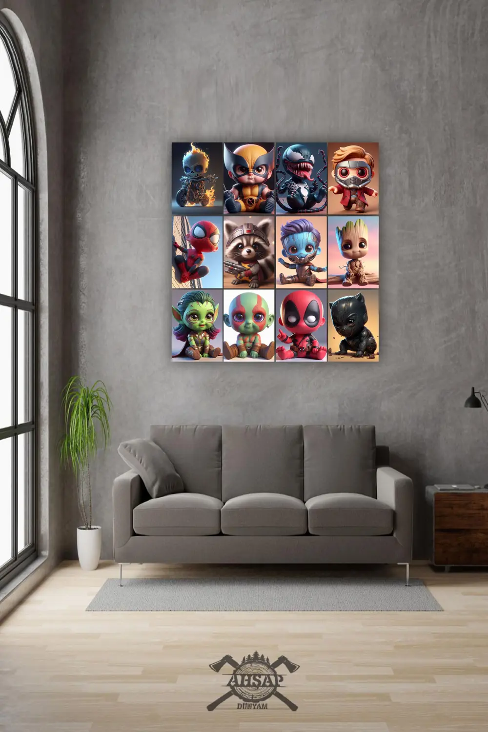 12 parça Marvel Mini Kahraman Resimleri Çerçeve Görünümlü Mdf tab