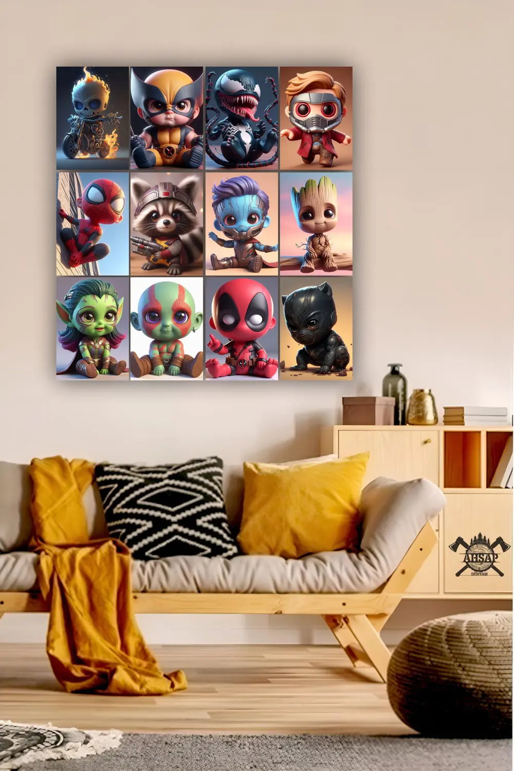 12 parça Marvel Mini Kahraman Resimleri Çerçeve Görünümlü Mdf tab