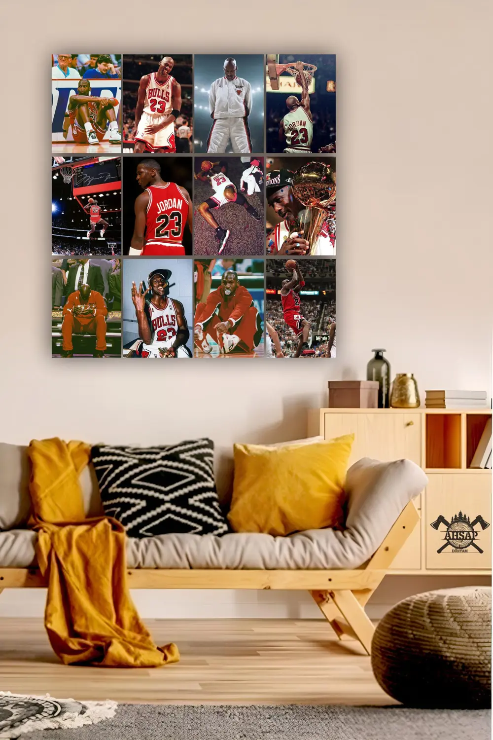 12 parça Michael Jrdan NBA Resimleri Çerçeve Görünümlü Mdf tablo 