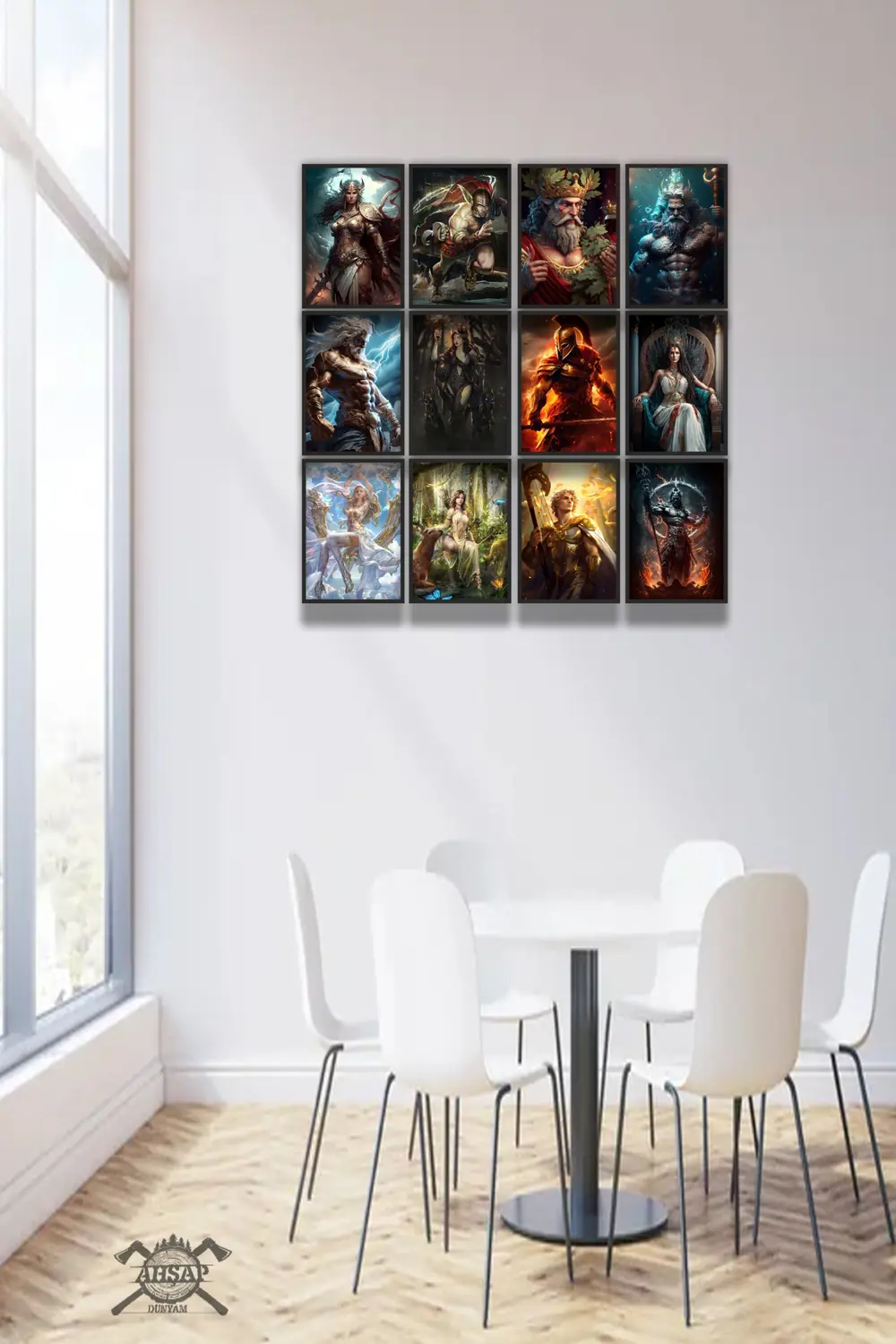 12 parça Mitoloji Tanrıları Çerçeve Görünümlü Mdf tablo Duvar Süs