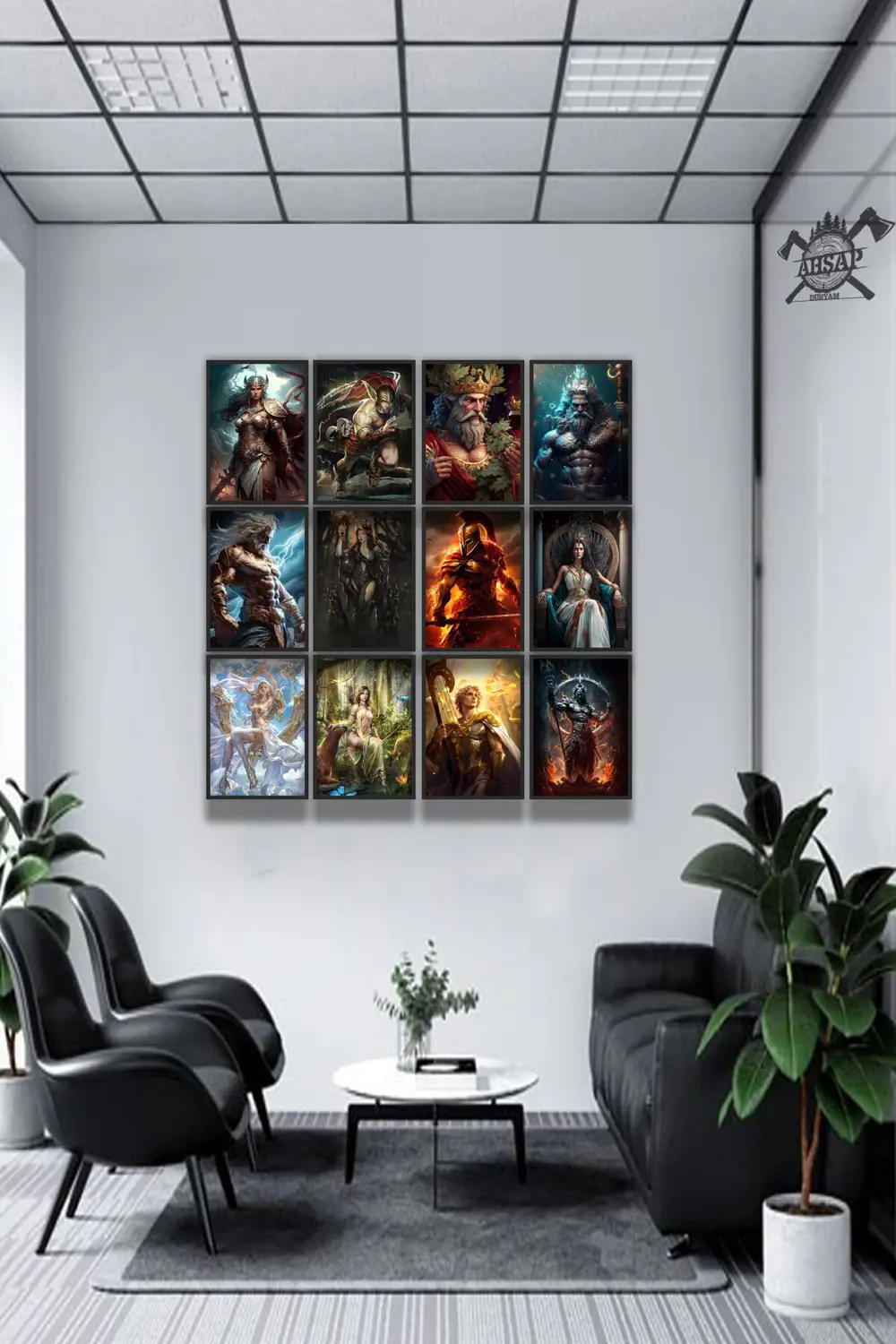 12 parça Mitoloji Tanrıları Çerçeve Görünümlü Mdf tablo Duvar Süs