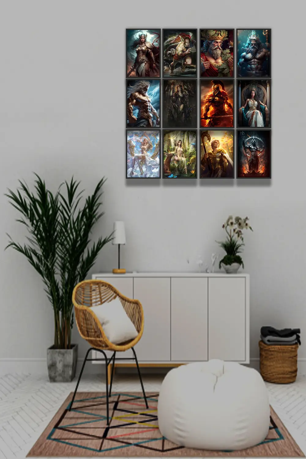 12 parça Mitoloji Tanrıları Çerçeve Görünümlü Mdf tablo Duvar Süs