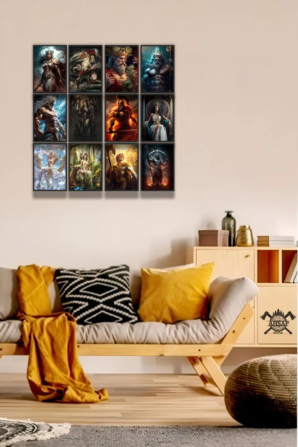 12 parça Mitoloji Tanrıları Çerçeve Görünümlü Mdf tablo Duvar Süs
