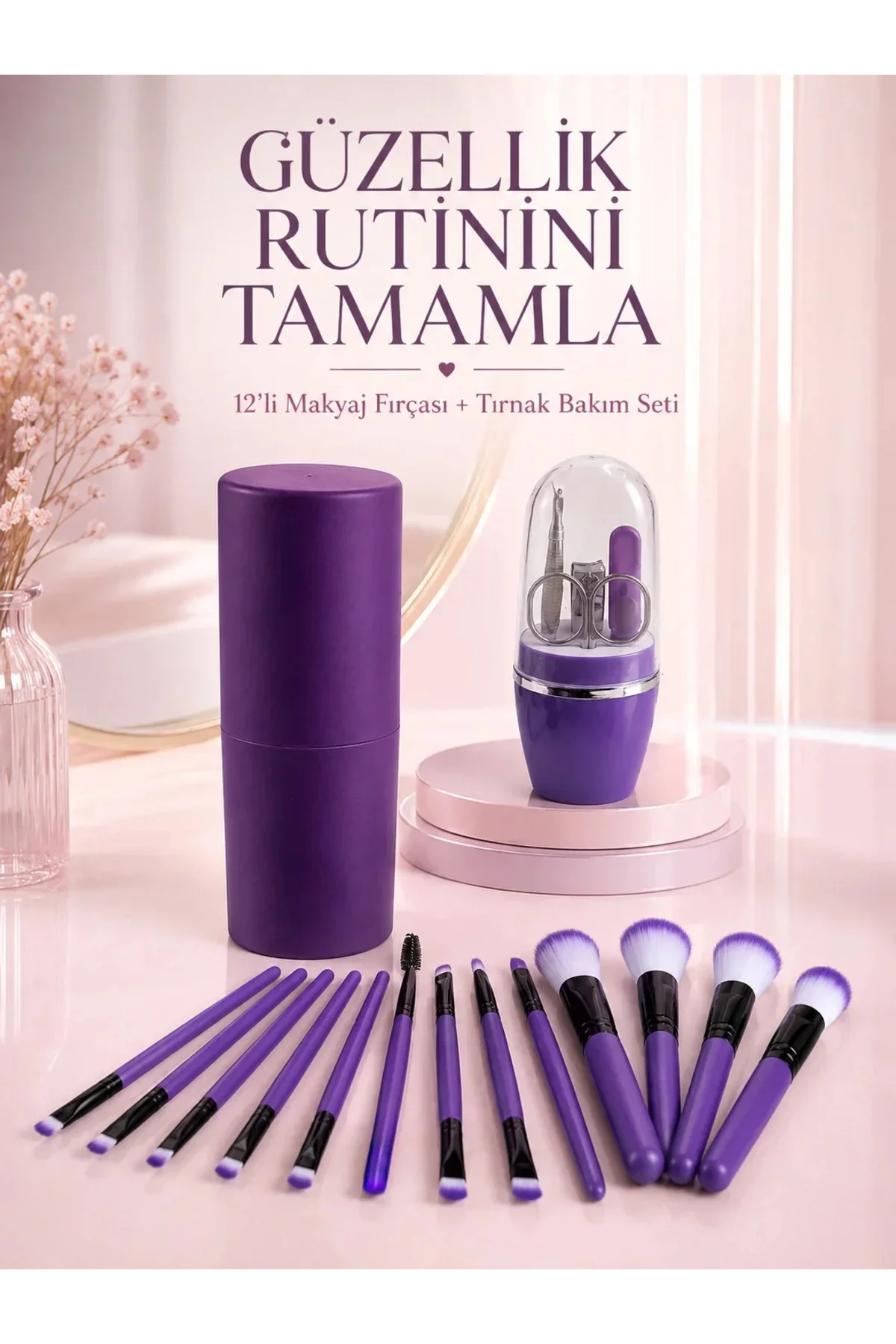 12 Parça Mor Makyaj Fırçası ve Manikür Pedikür Tırnak Bakım Seti Çok Amaçlı Avantajlı İkili Set 12 Parça Mor Makyaj Fırçası ve Manikür Pedikür Tırnak Bakım Seti Çok Amaçlı Avantajlı İkili Set
