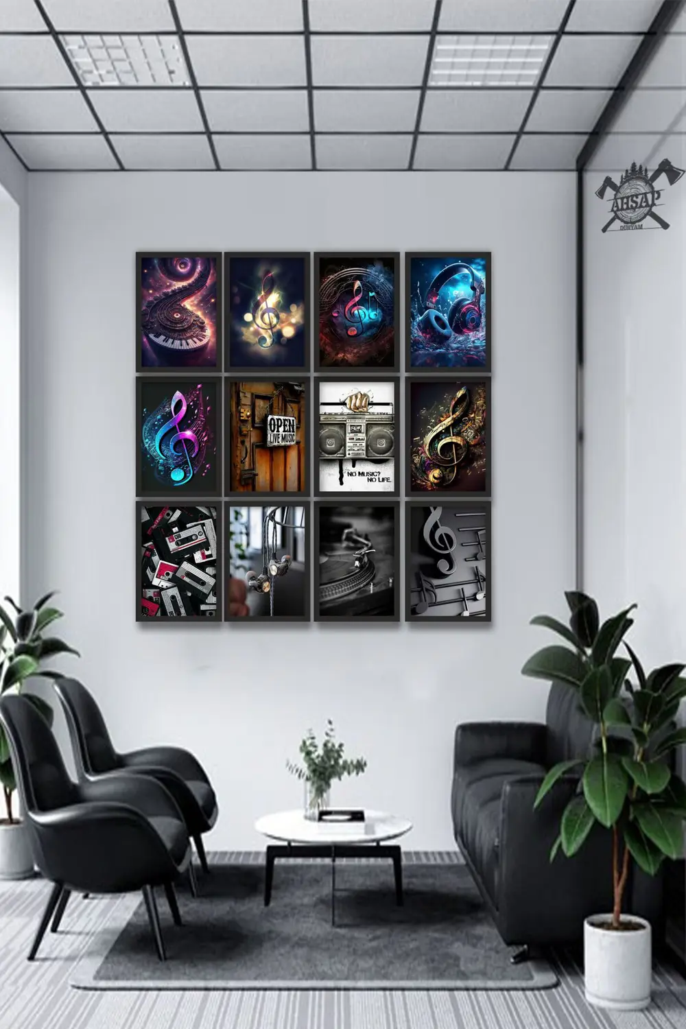 12 parça Müzik Kulaklıt Çerçeve Görünümlü Mdf tablo Duvar Süsü He