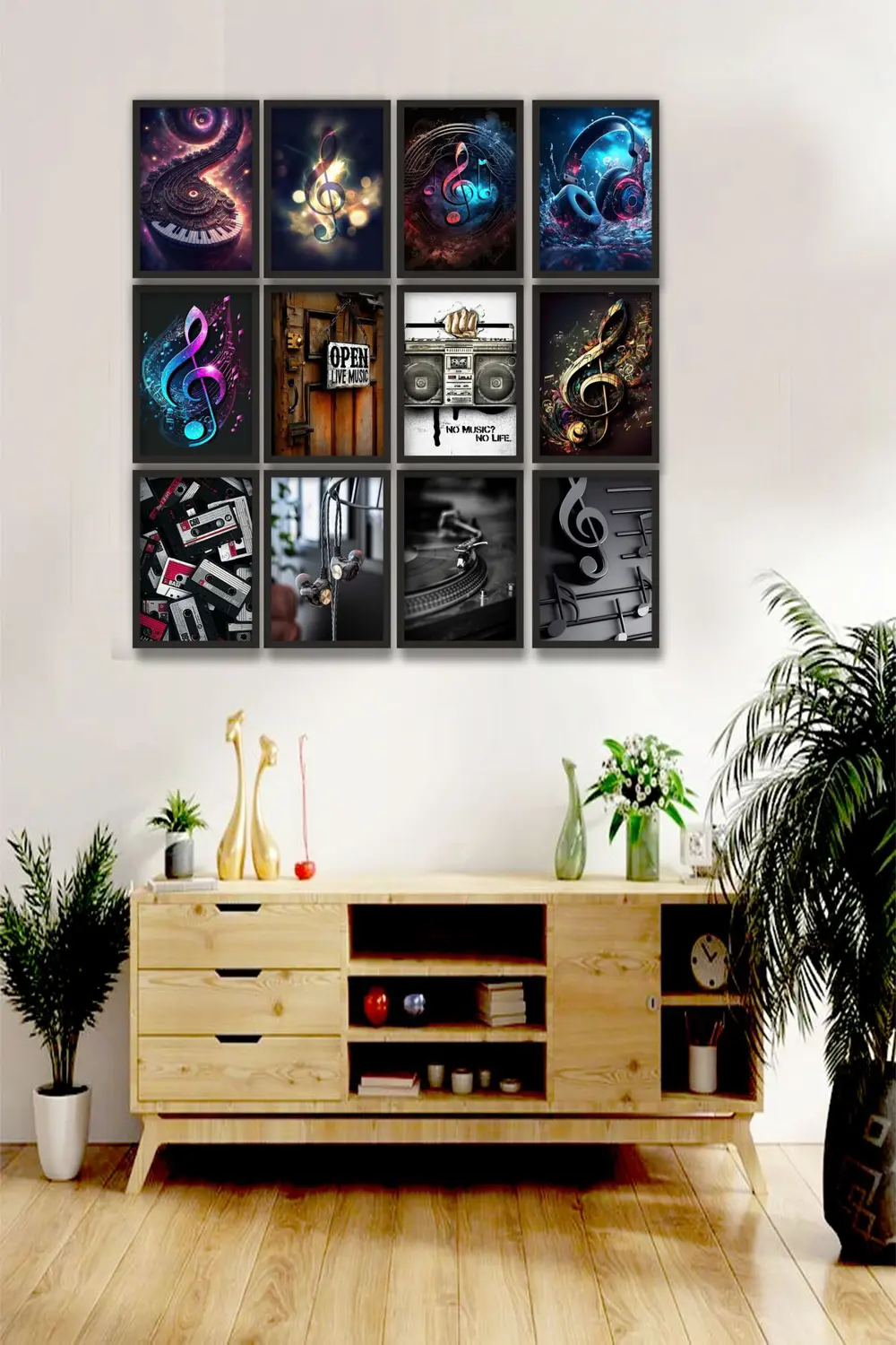 12 parça Müzik Kulaklıt Çerçeve Görünümlü Mdf tablo Duvar Süsü He