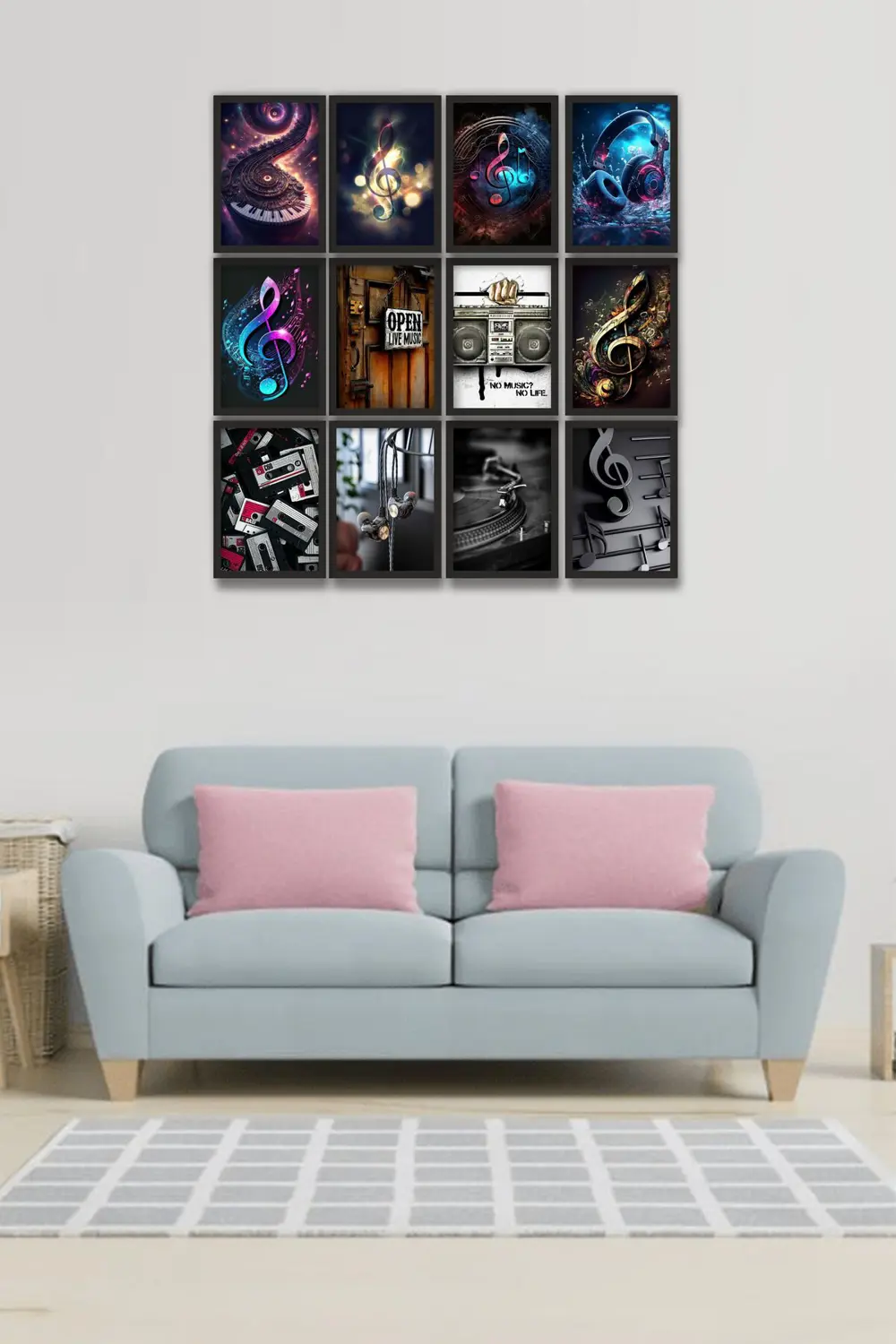12 parça Müzik Kulaklıt Çerçeve Görünümlü Mdf tablo Duvar Süsü He