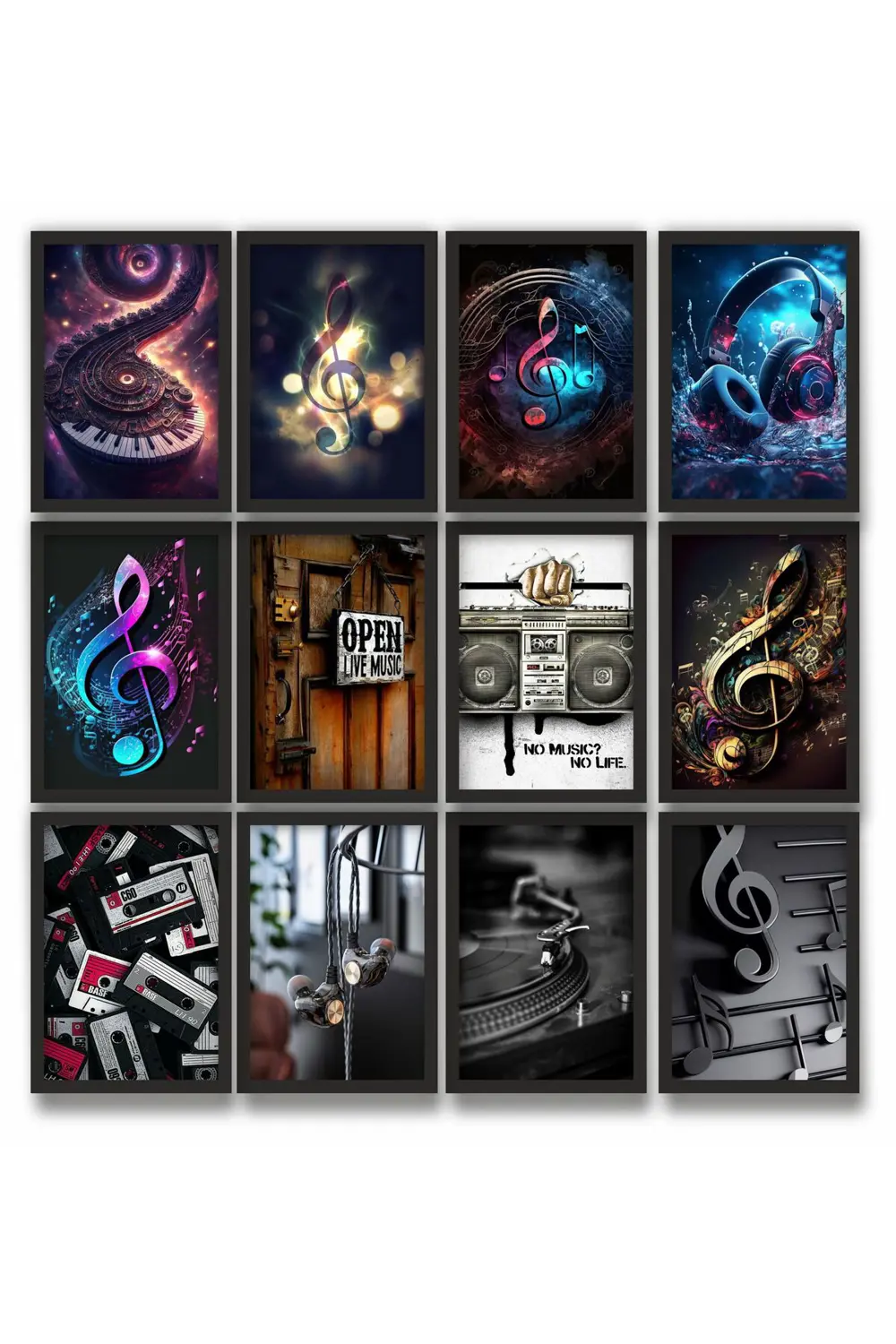 12 parça Müzik Kulaklıt Çerçeve Görünümlü Mdf tablo Duvar Süsü He