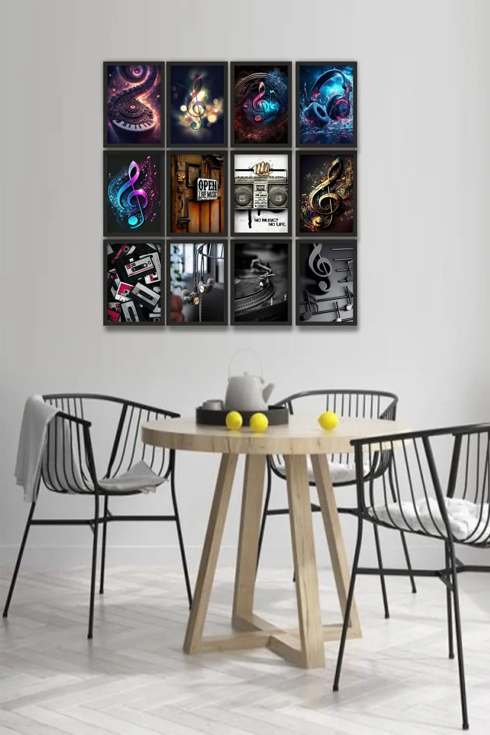 12 parça Müzik Kulaklıt Çerçeve Görünümlü Mdf tablo Duvar Süsü He